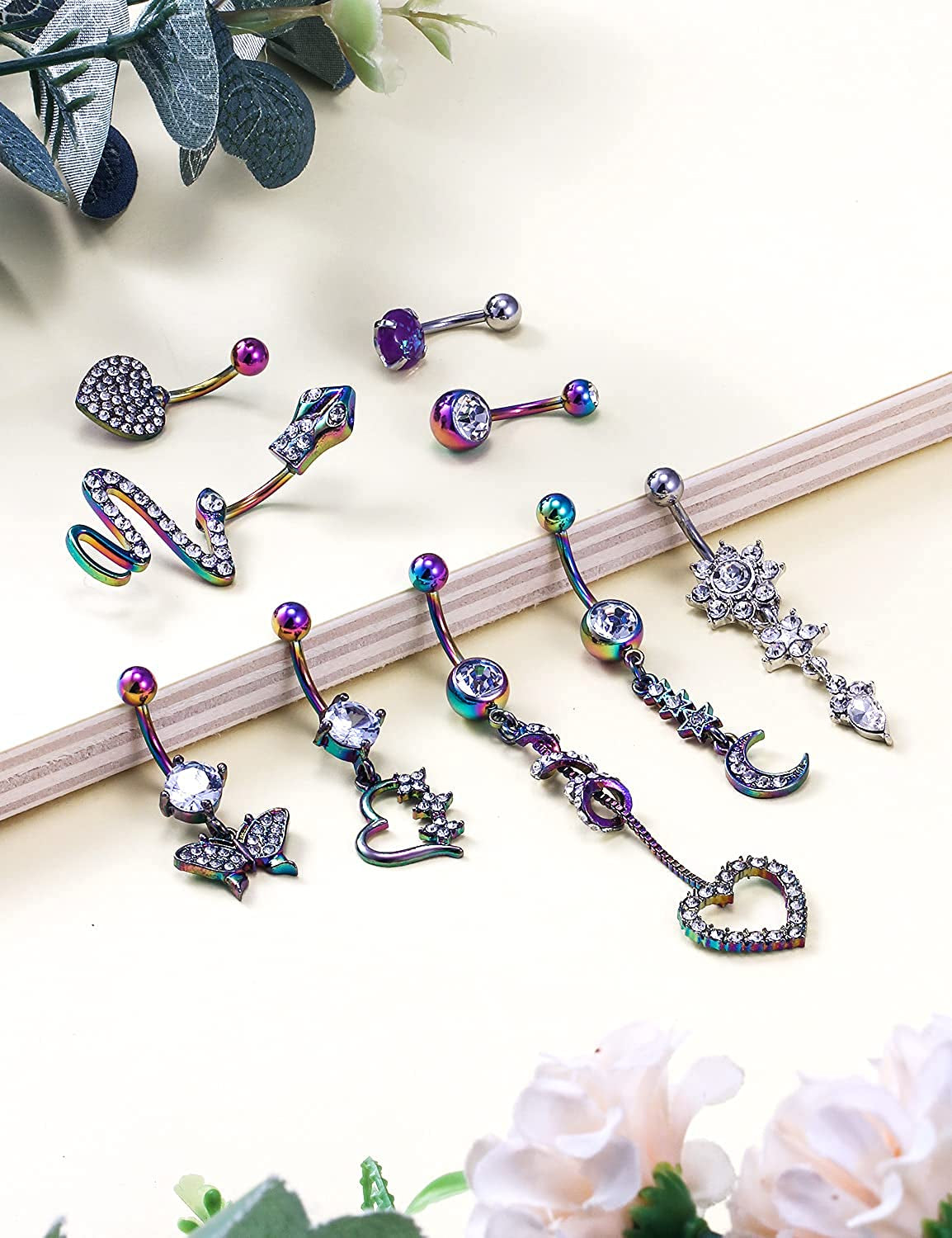 Rksndnn 14G Belly Button Rings Dangle for Women Stainless Steel Belly Rings Belly Piercing Jewelry Snake Reverse Spiral with Clear Cz Navel Rings Belly Button Ring Belly Ring Body Piercing Jewelry Apparel & Accessories > Jewelry > Rings Generic