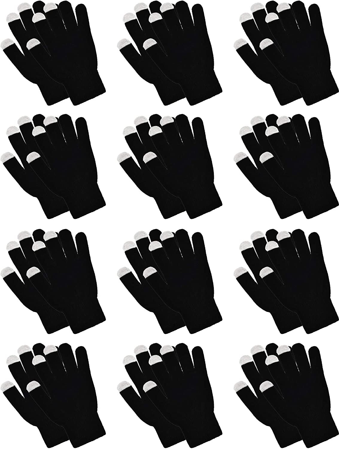 Pangda 12 Pairs Touchscreen Gloves Stretch Knitted Texting Gloves Warm Windproof Solid Color Mittens for Men and Women Apparel & Accessories > Clothing Accessories > Gloves & Mittens Pangda Black 7 x 4 Inch