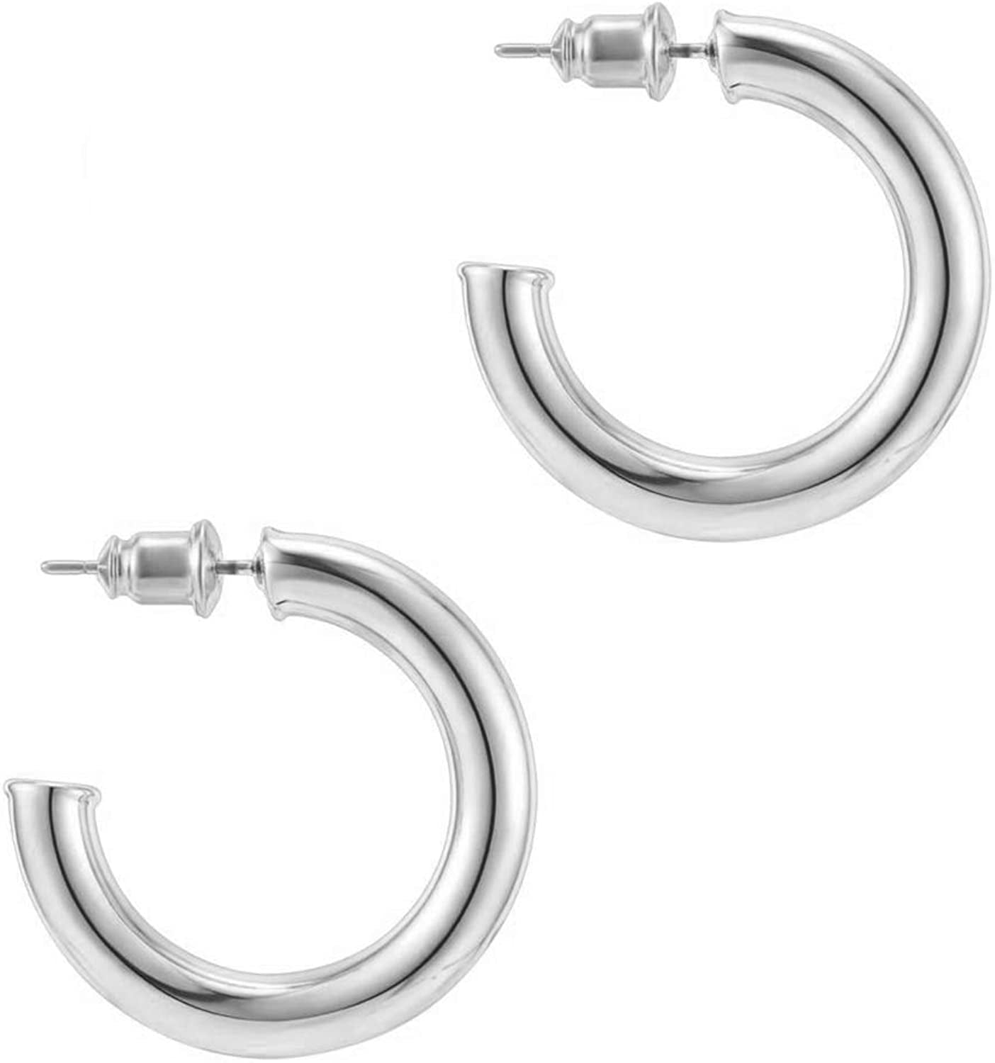 PAVOI 14K Gold Colored Lightweight Chunky Open Hoops | Gold Hoop Earrings for Women Apparel & Accessories > Jewelry > Earrings PAVOI White Gold Gold Plated 30 MM