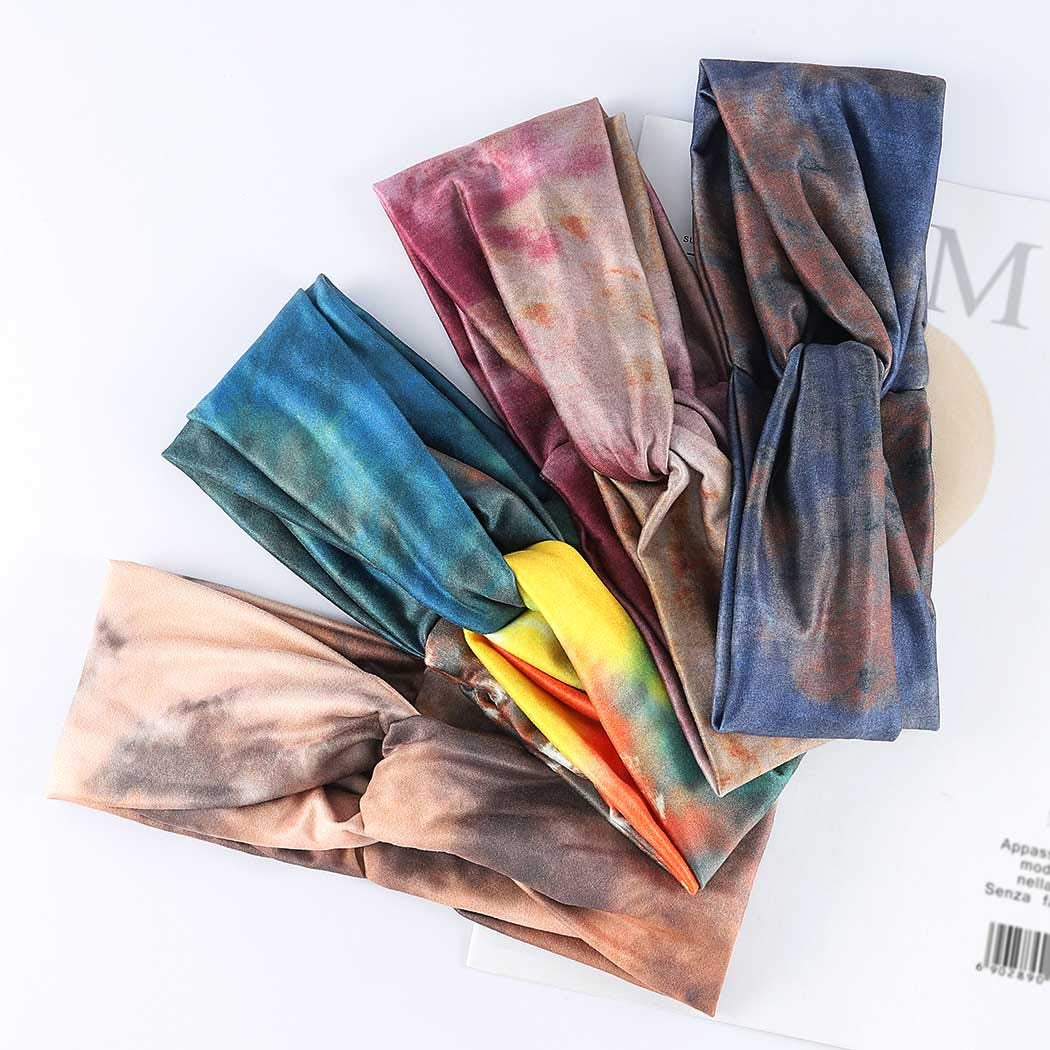 Gortin Boho Headbands Criss Cross Hair Bands Stretch Yoga Sweatband Turban Tie Dye Wide Head Wraps Twist Head Bands for Women and Girls4 Pcs (A-Tie Dye) Apparel & Accessories > Clothing Accessories > Bandanas & Headties GORTIN