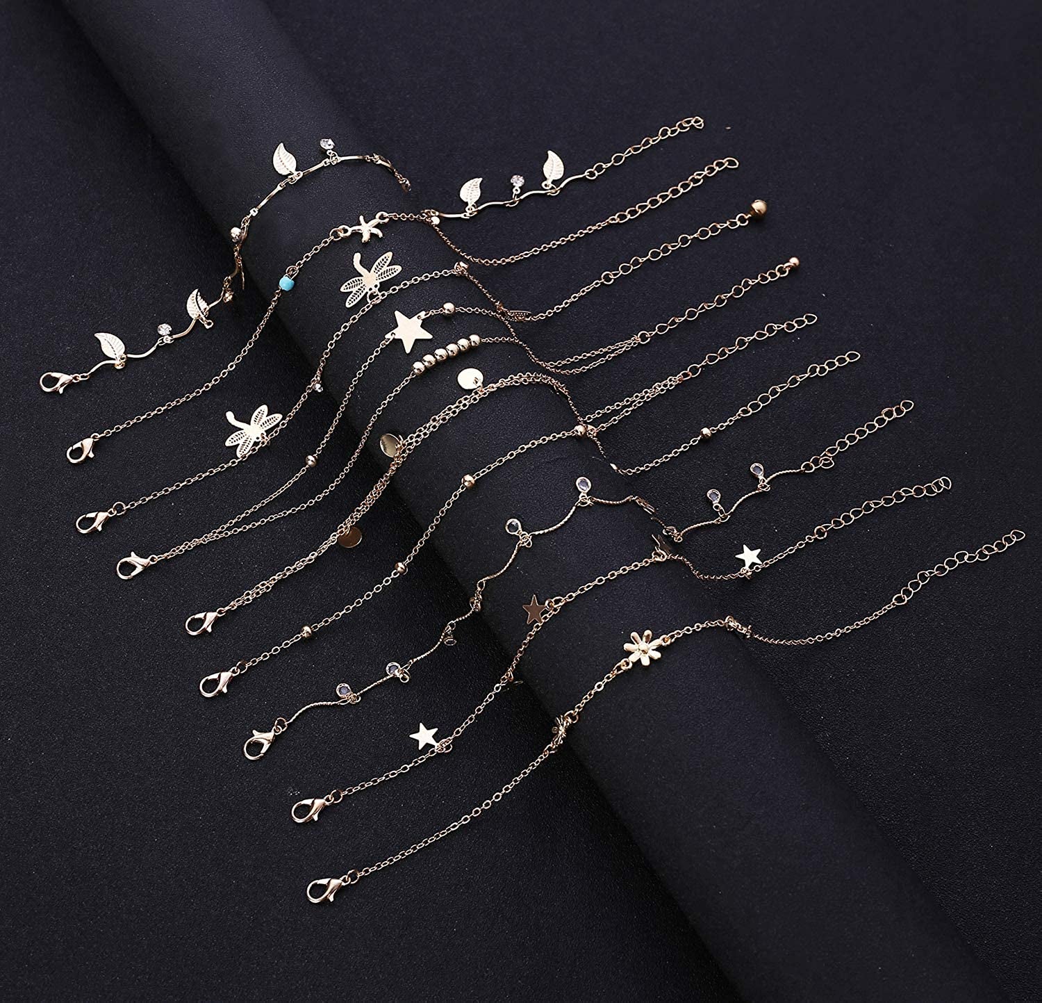 Honsny 18PCS Ankle Bracelets for Women Gold Silver Layered Chain Anklet Set Adjustable Size Beach Anklet Bracelet Jewelry for Women Teen Girls Apparel & Accessories > Jewelry > Anklets Honsny