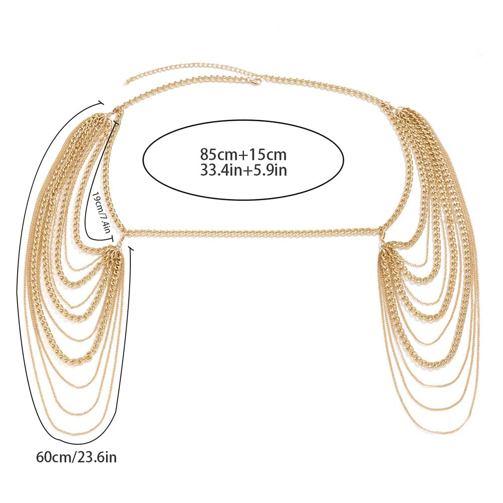 Missgrace Bride Women Shiny Statement Tassel Body Chain Jewelry Shawl Silver Gold Dainty Body Jewelry Layered Shoulder Chain Wedding Party Nightclub Body Accessories Jewelry for Women Bride (Gold) Apparel & Accessories > Jewelry > Body Jewelry Missgrace