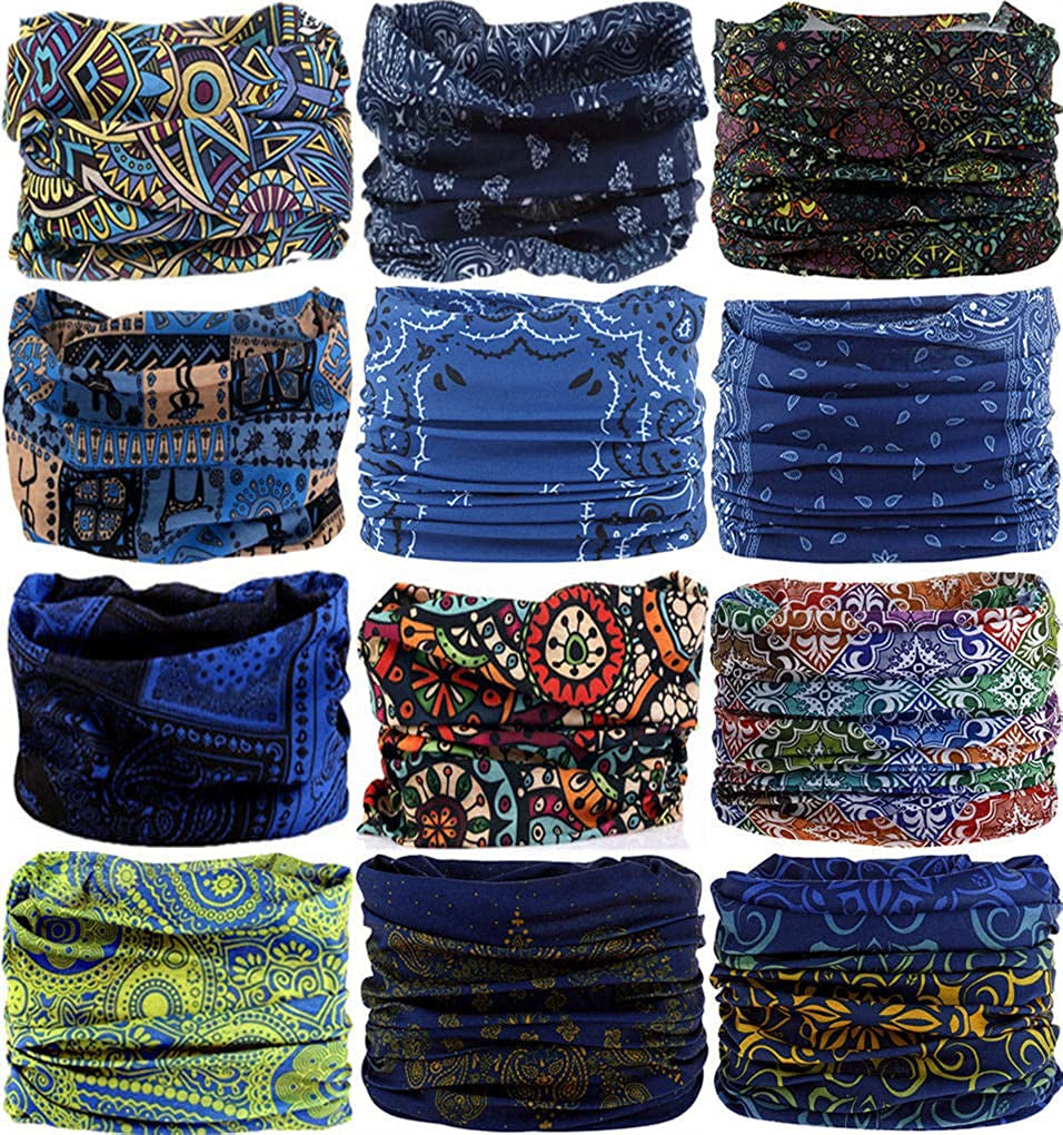 VANCROWN Neck Gaiter Headband Headwear Head Wrap Face Mask Magic Scarf Bandana for Men and Women Apparel & Accessories > Clothing Accessories > Bandanas & Headties VANCROWN 12pcs.blue.1