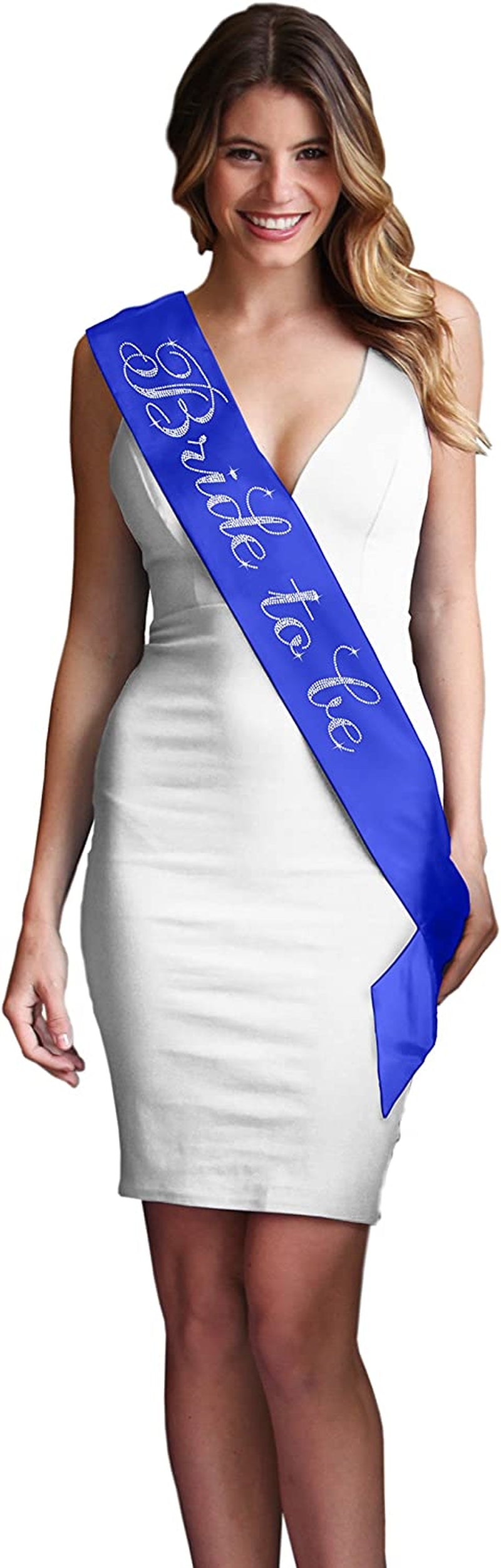 Blue Flirty Bride to Be Sash - Premium BRIDAL GRADE SATIN & Real CRYSTAL Rhinestone Bride to Be Satin Sash - Bachelorette Accessory Bride Gift - Classic Royal Blue Sash(Flrty B2B) Apparel & Accessories > Clothing Accessories > Sashes RhinestoneSash