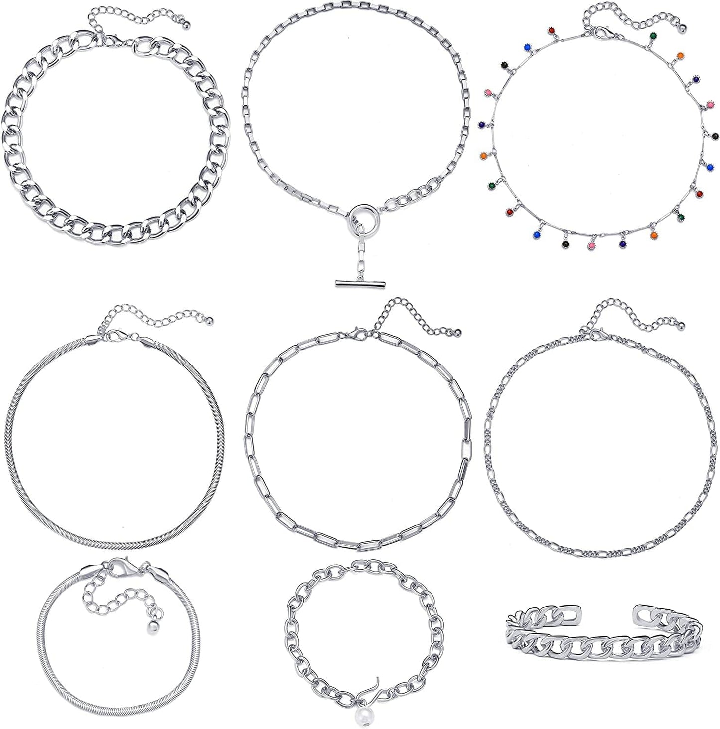 17 MILE Gold Chain Necklace and Bracelet Sets for Women Girls Dainty Link Paperclip Choker Jewelry White gold