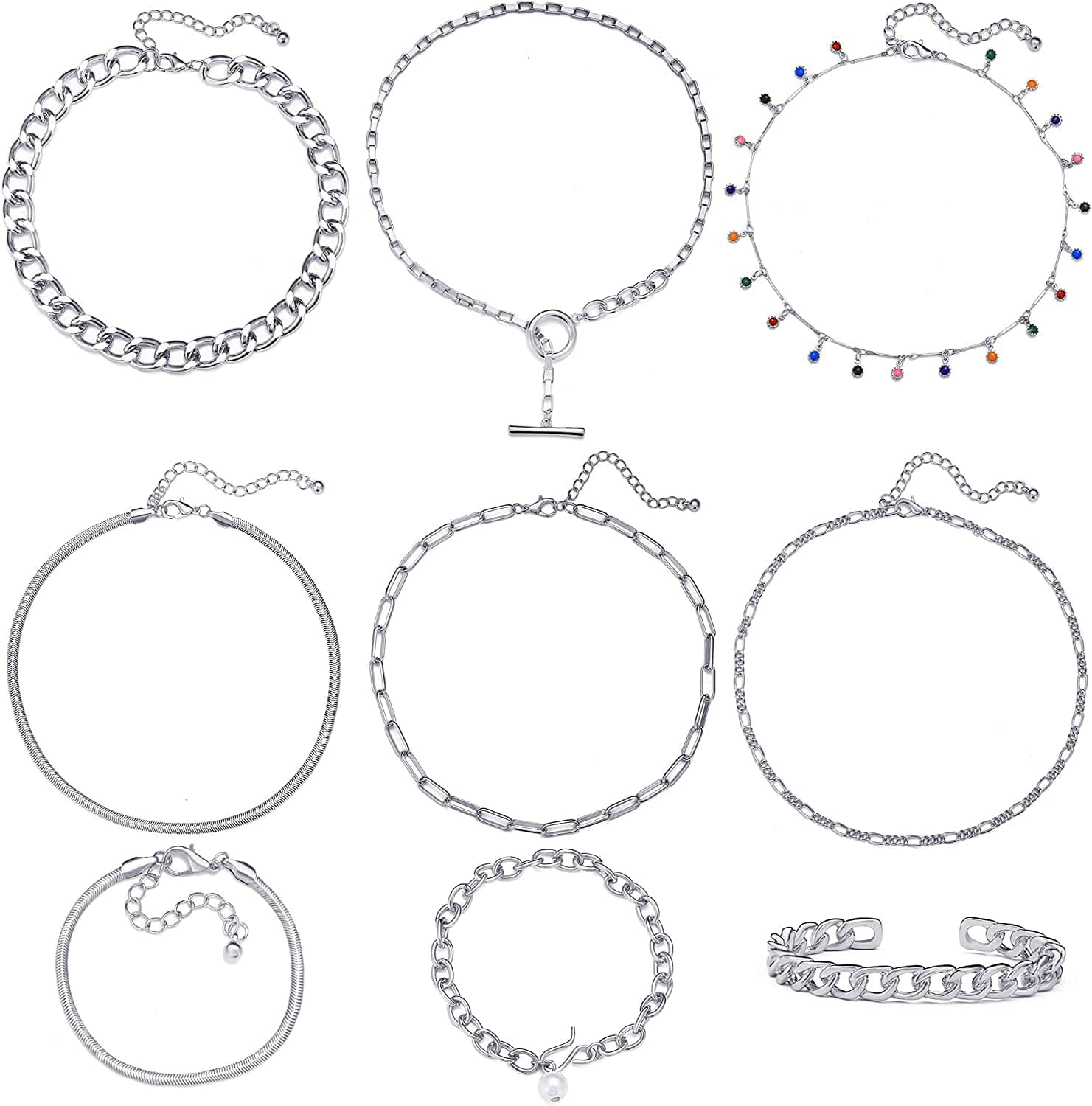 17 MILE Gold Chain Necklace and Bracelet Sets for Women Girls Dainty Link Paperclip Choker Jewelry White gold