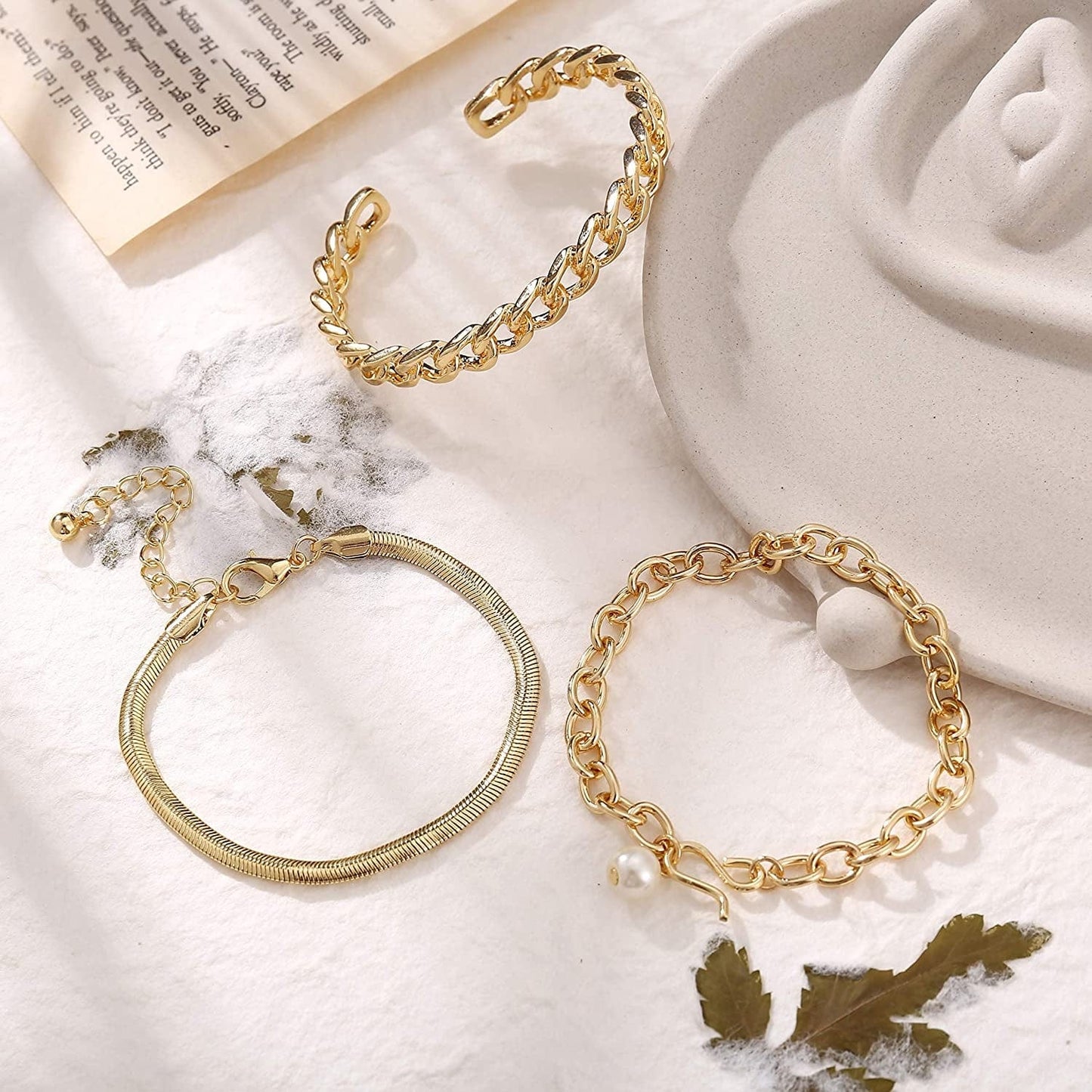 17 MILE Gold Chain Necklace and Bracelet Sets for Women Girls Dainty Link Paperclip Choker Jewelry