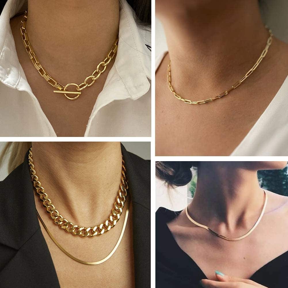 17 MILE Gold Chain Necklace and Bracelet Sets for Women Girls Dainty Link Paperclip Choker Jewelry