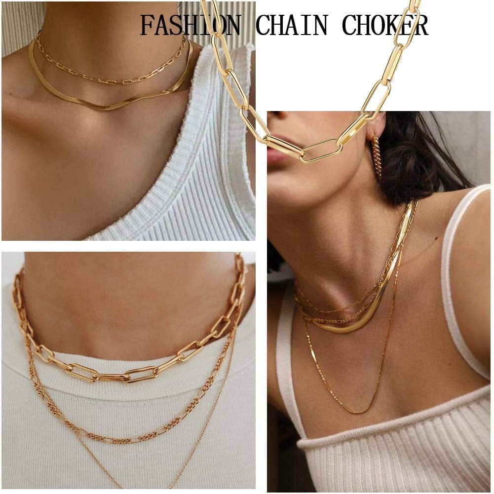 17 MILE Gold Chain Necklace and Bracelet Sets for Women Girls Dainty Link Paperclip Choker Jewelry