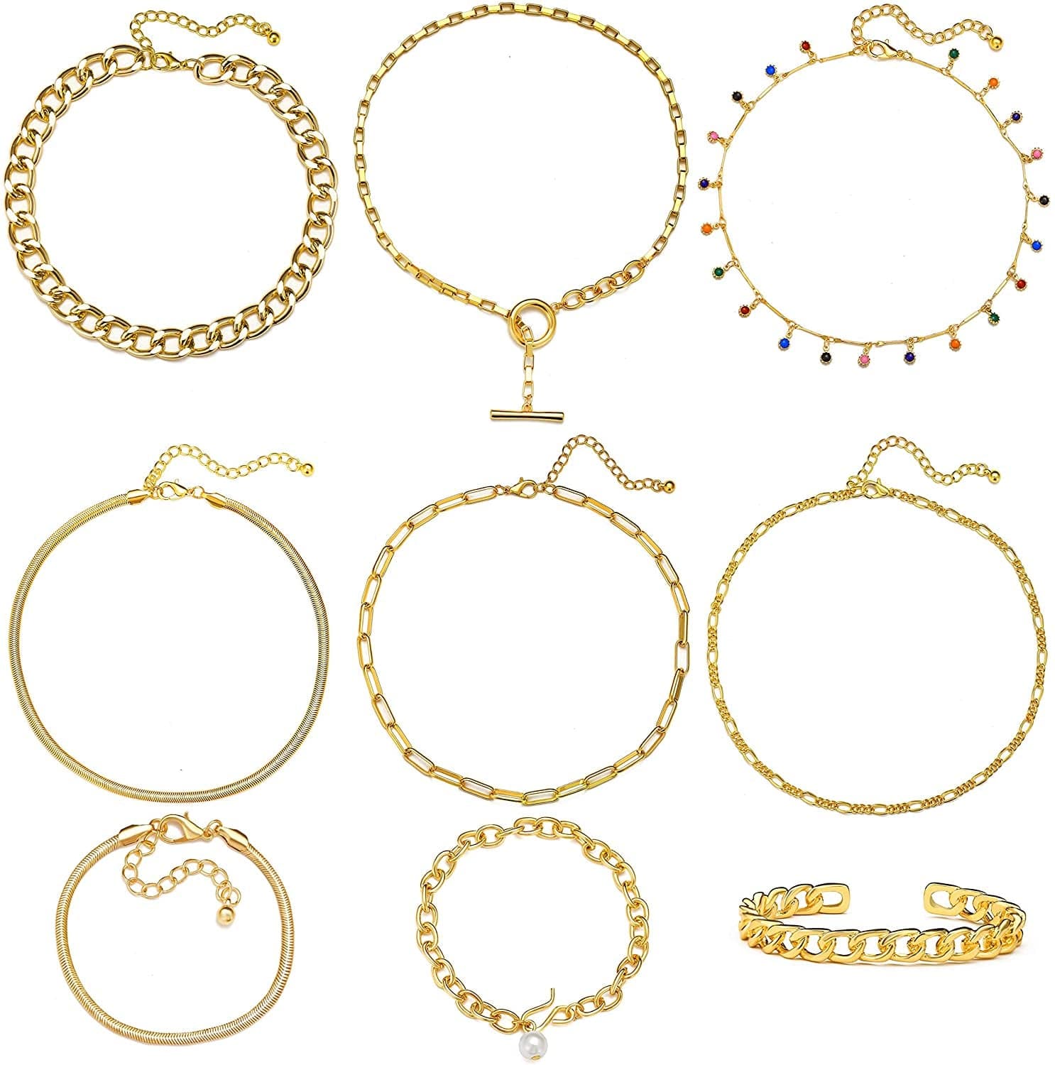 17 MILE Gold Chain Necklace and Bracelet Sets for Women Girls Dainty Link Paperclip Choker Jewelry Gold