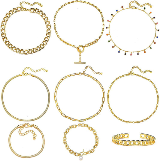 17 MILE Gold Chain Necklace and Bracelet Sets for Women Girls Dainty Link Paperclip Choker Jewelry Gold