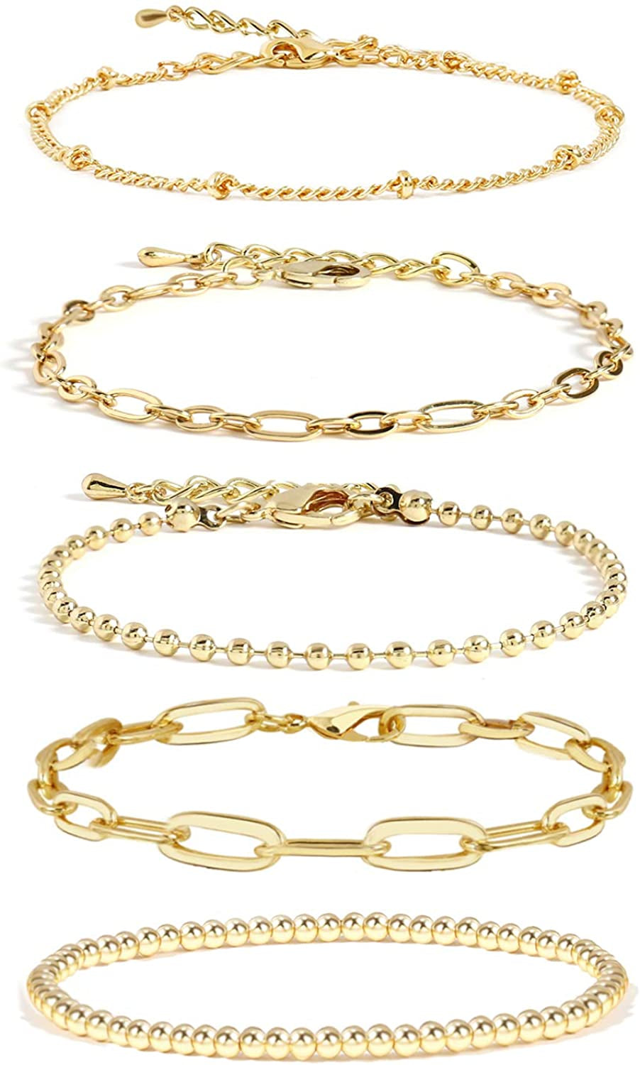 Gold Chain Bracelet Sets for Women Girls 14K Gold Plated Dainty Link Paperclip Bracelets Stake Adjustable Layered Metal Link Bracelet Set Fashion Jewelry Apparel & Accessories > Jewelry > Bracelets CONRAN KREMIX Style-4