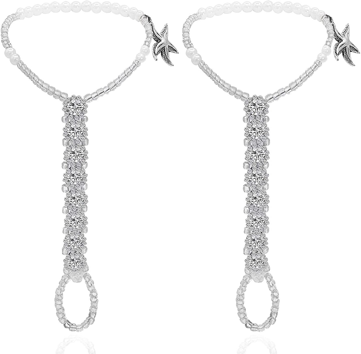 Bellady 2Pcs Pearl Ankle Chain Barefoot Sandals with Starfish Beach Wedding Foot Jewelry Apparel & Accessories > Jewelry > Anklets Bellady Silver_style 6