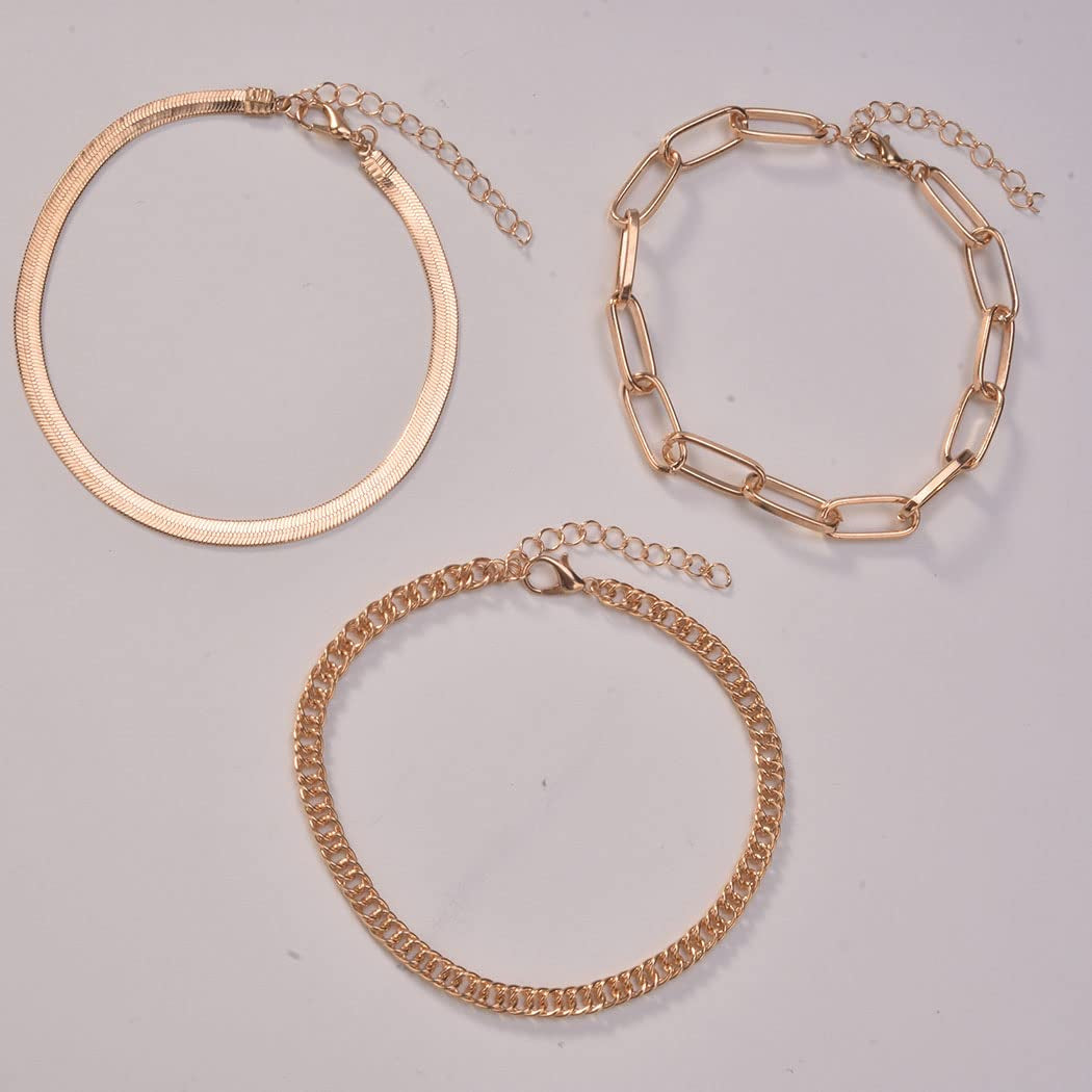 Generic Thick Chain Anklet Bracelet Gold Layered Anklet Set Fashion Foot Jewelry for Women and Teen Girl 3Pcs Apparel & Accessories > Jewelry > Anklets Generic