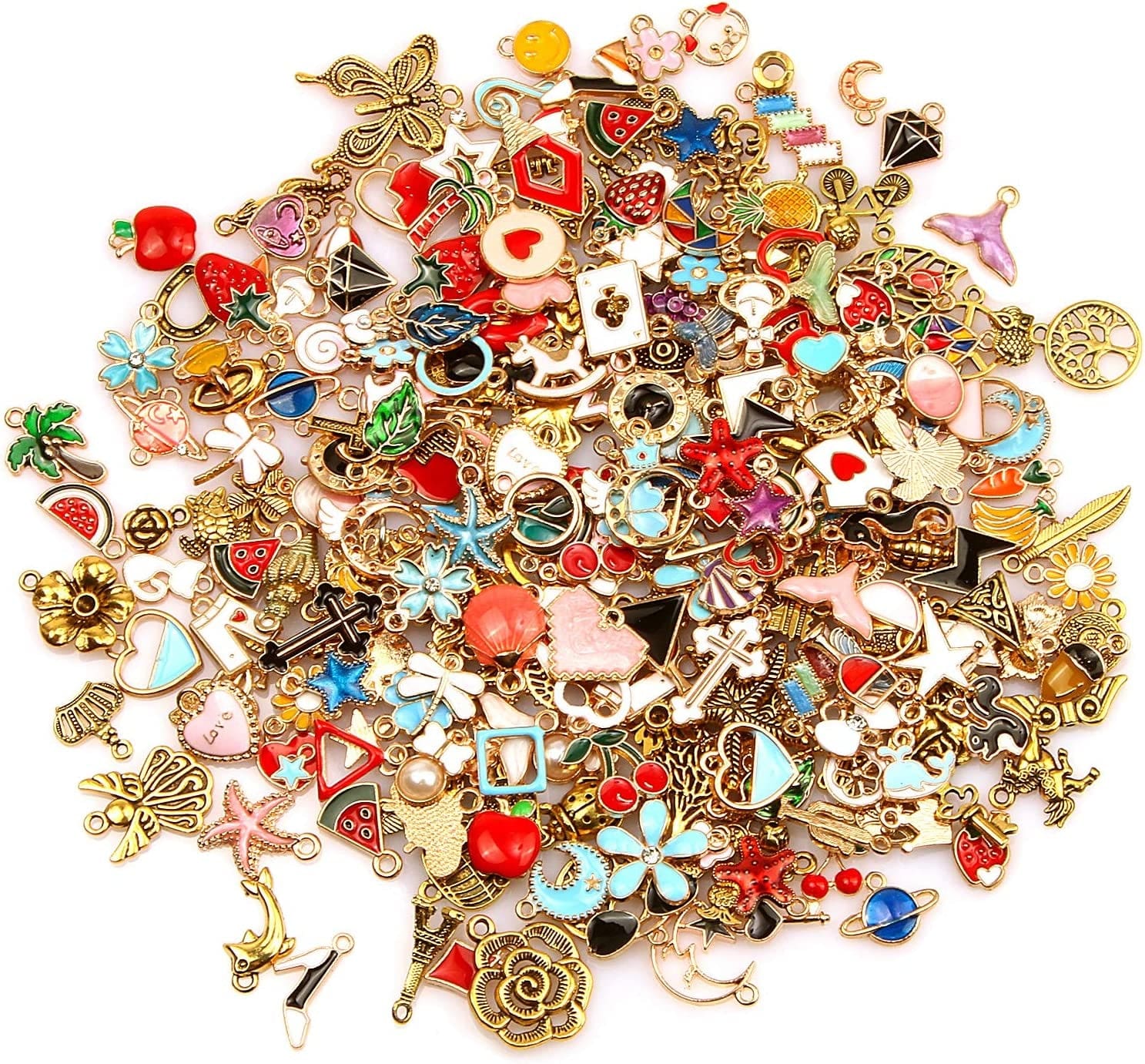 170Pcs Jewelry Making Charms Assorted Gold Plated Enamel Necklace Bracelet Charms Pendants for DIY Jewelry Making Assorted Color-220pcs