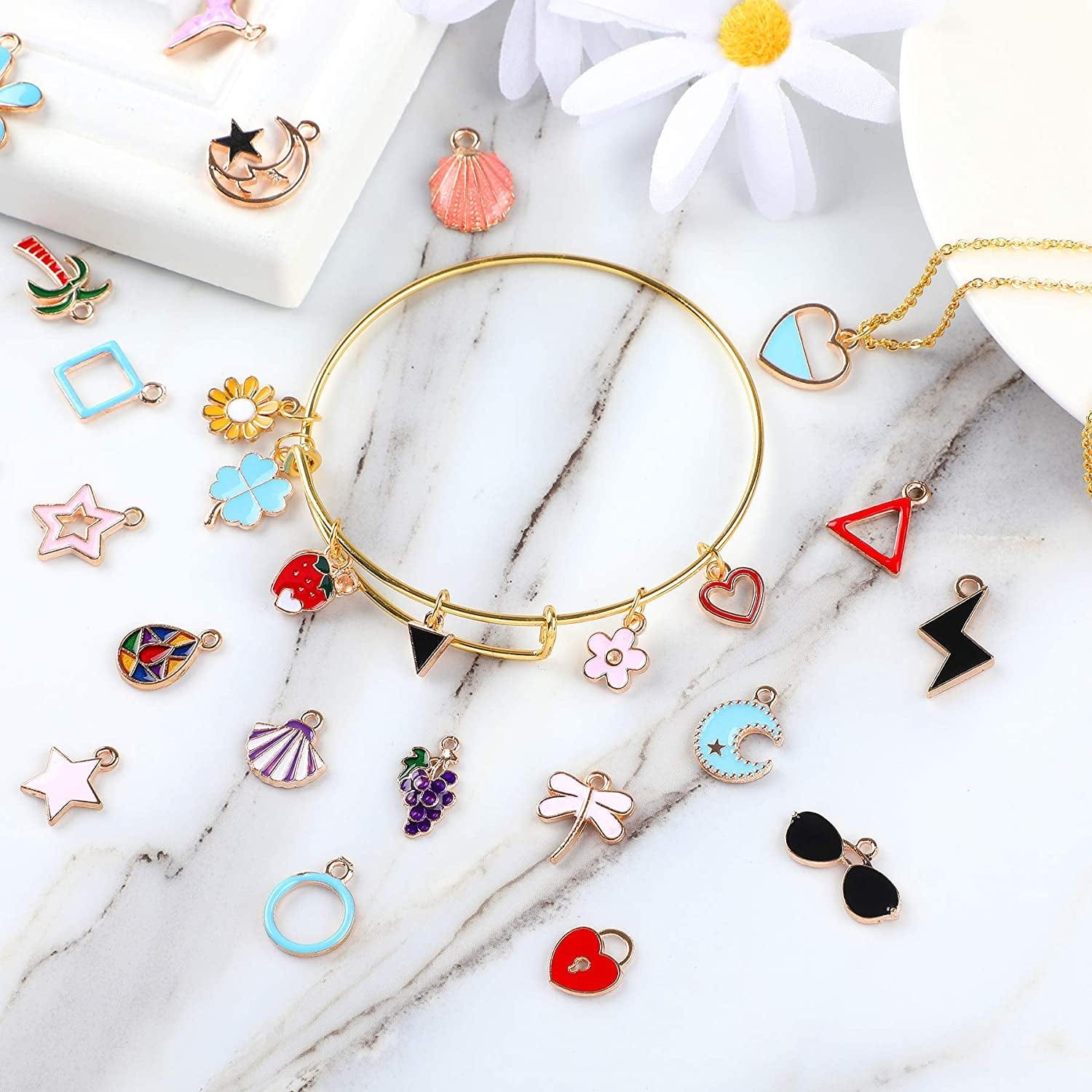 170Pcs Jewelry Making Charms Assorted Gold Plated Enamel Necklace Bracelet Charms Pendants for DIY Jewelry Making