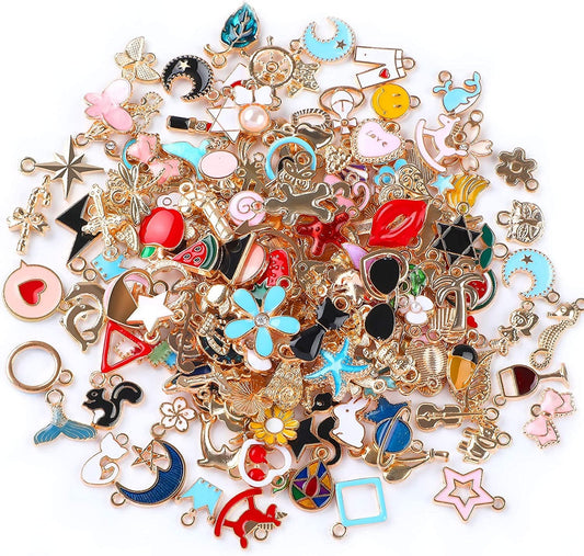 170Pcs Jewelry Making Charms Assorted Gold Plated Enamel Necklace Bracelet Charms Pendants for DIY Jewelry Making Multicolored-170pcs
