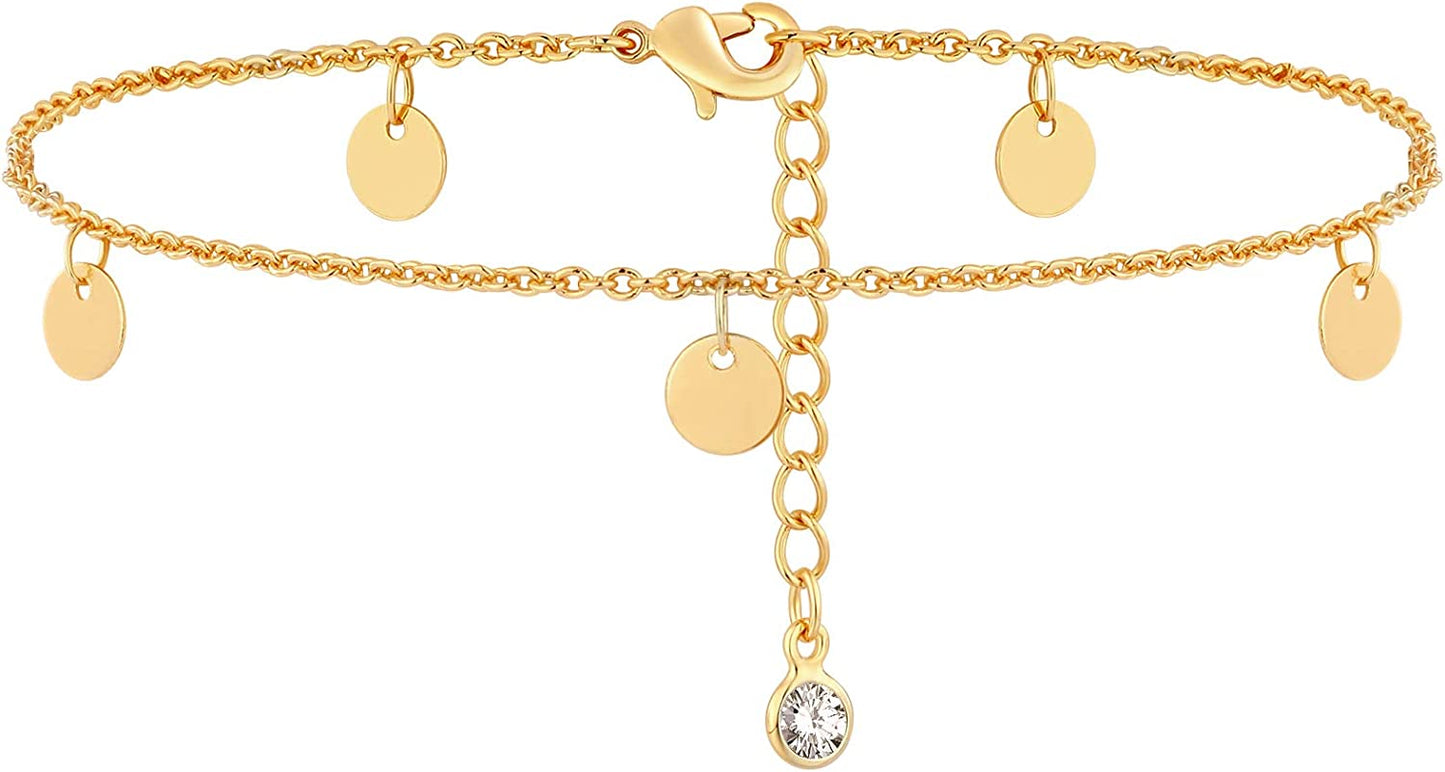 Dremmy Studios Simple Gold Chain Anklet,14K Gold/Silver Plated Dainty Summer Beach Anklets for Women Apparel & Accessories > Jewelry > Anklets DREMMY STUDIOS Coin Tassel