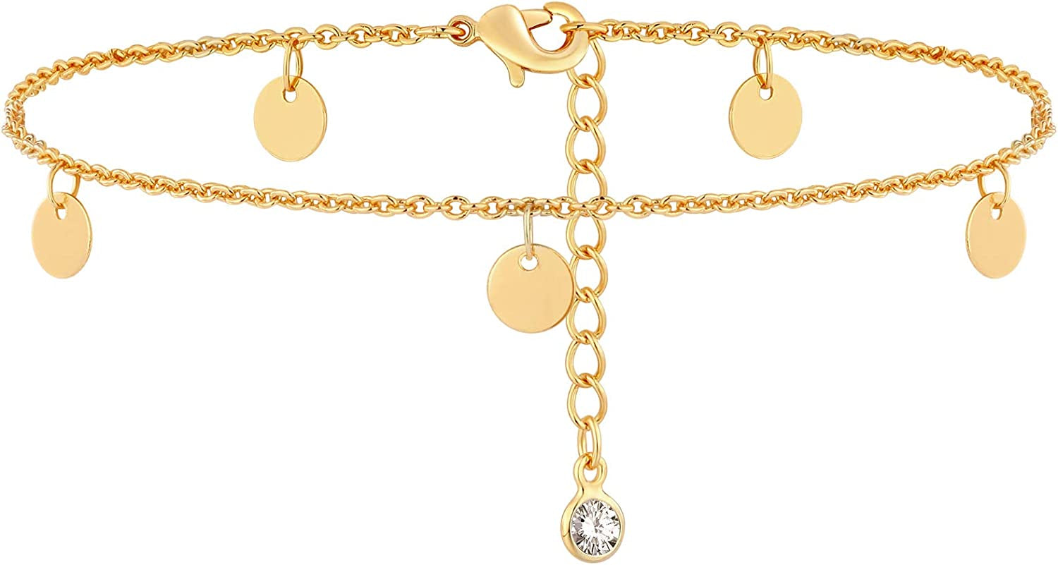 Dremmy Studios Simple Gold Chain Anklet,14K Gold/Silver Plated Dainty Summer Beach Anklets for Women Apparel & Accessories > Jewelry > Anklets DREMMY STUDIOS Coin Tassel