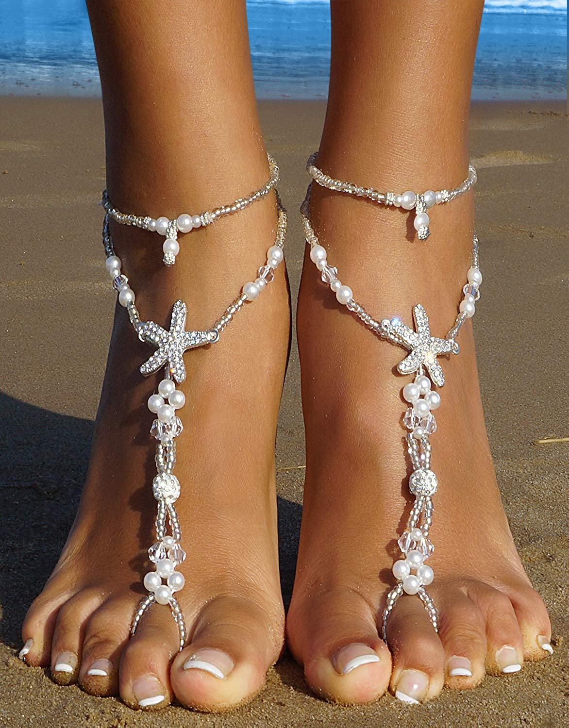 Bellady Foot Jewelry Barefoot Sandals for Women Wedding, Starfish Ankle Bracelet with Rhinestone 1 Pair Apparel & Accessories > Jewelry > Anklets Bellady