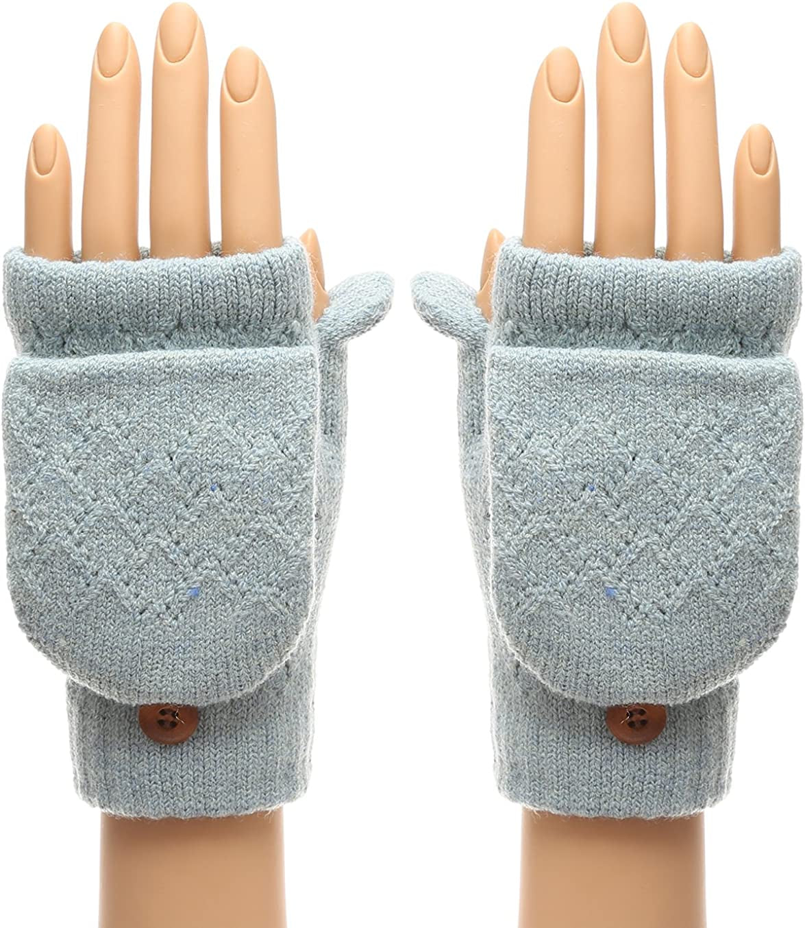 MIRMARU Women'S Knitted Fingerless Mitten Gloves with Flip Cover with Faux Fur Lining Apparel & Accessories > Clothing Accessories > Gloves & Mittens MIRMARU