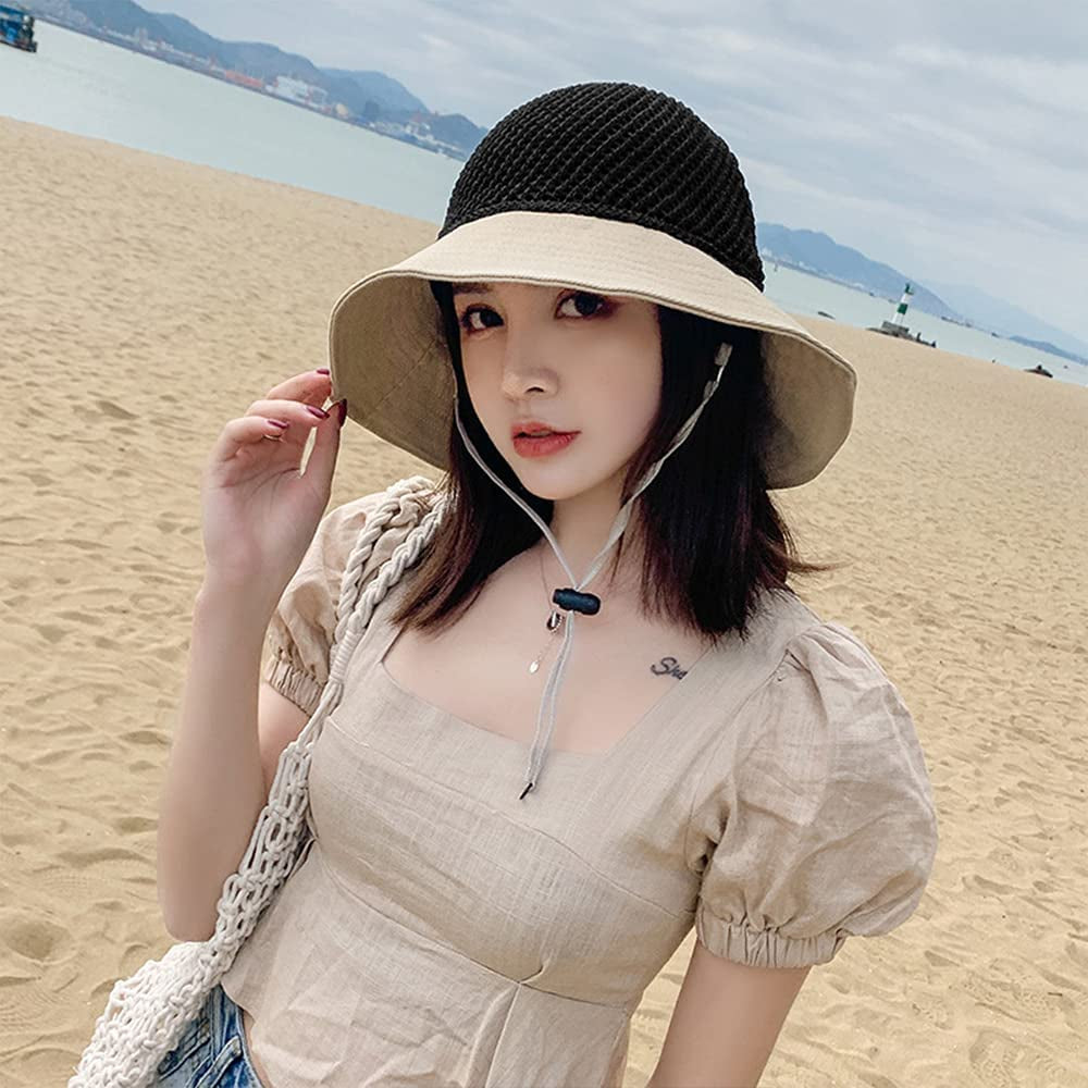 Women Wide Brim Hat Hollow Breathable Summer Bucket Hat Bow Lady’S Sun Cap for Travel Apparel & Accessories > Clothing Accessories > Hats Zsedrut