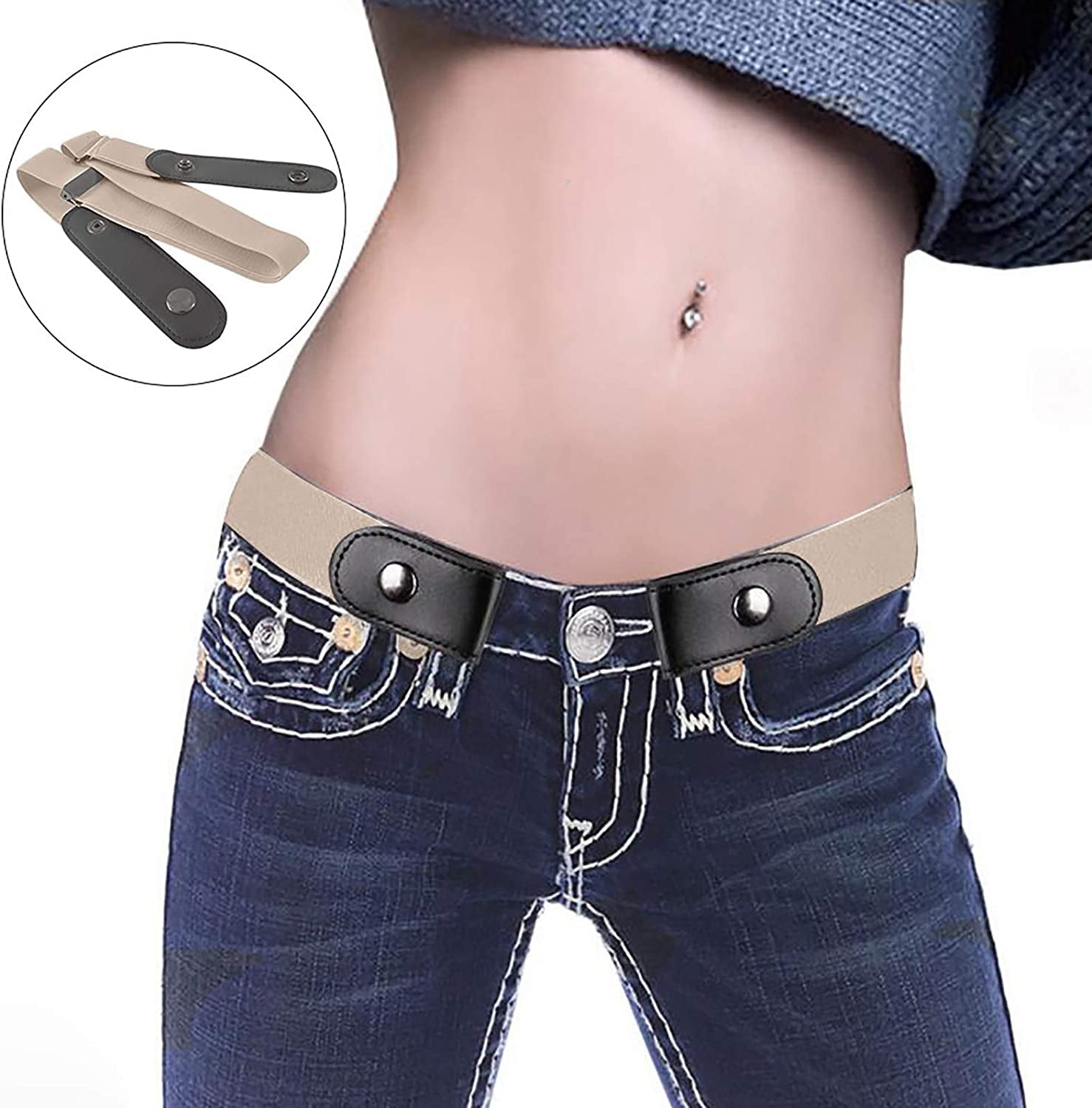 Morecon Buckle-Free Waist Invisible Belt for Jeans Elastic Belt for Women/Man,Beige,One Size Apparel & Accessories > Clothing Accessories > Belts MORECON