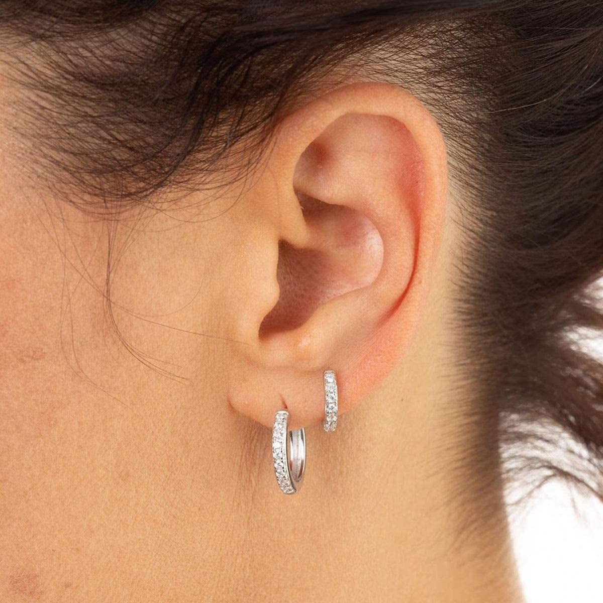 Micuco 3 Pairs Small Hoop Earrings Tiny Cartilage Earrings Cubic Zirconia Cuff Earrings White Gold Huggie Hoop Ear Piercing Earrings for Women 8Mm 10Mm 12Mm Apparel & Accessories > Jewelry > Earrings micuco