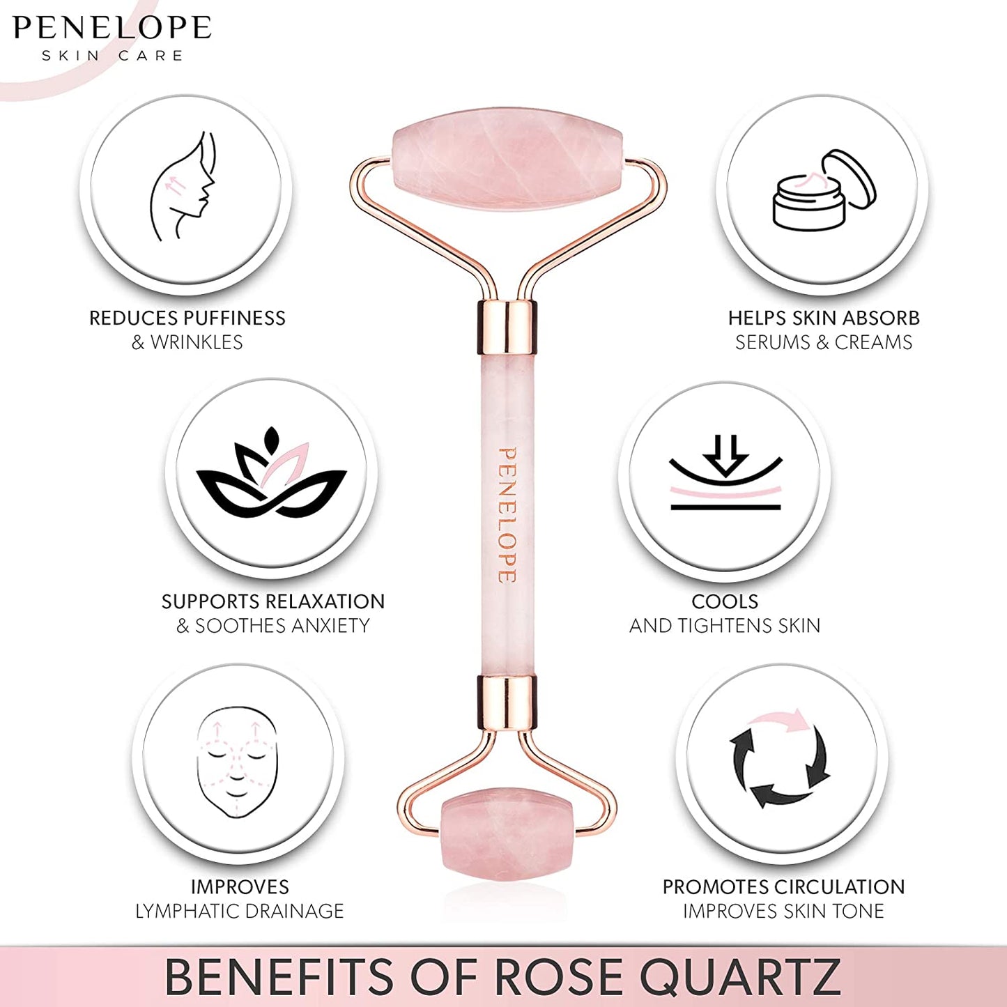 Rose Quartz Face Roller - Facial Roller and Skin Massage Tool with Authentic Rose Quartz Stone - Face Relaxer Gua Sha Roller - under Eye Roller by Penelope Skincare… (Rose Quartz) Health & Beauty > Personal Care > Cosmetics > Cosmetic Tools > Skin Care Tools PENELOPE SKINCARE