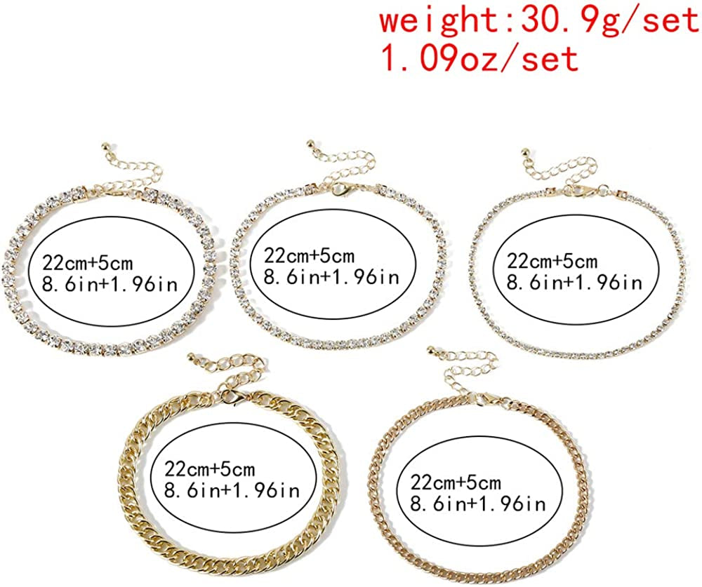 Kelistom Cuban Link Rhinestone Tennis Anklet Set for Women Teen Girls, 18K Gold or White Gold Plated Chain Ankle Bracelets for Women with Extension Apparel & Accessories > Jewelry > Anklets kelistom