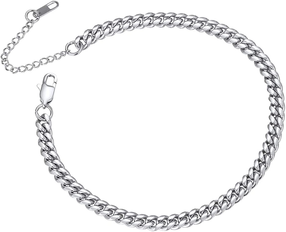Chainspro Resizable Anklet Chain for Women Men, Figaro/Wheat/Twist Rope/Cuban Foot Bracelet-Strong with Good Clasp-18K Gold Plated(Send Gift Box) Apparel & Accessories > Jewelry > Anklets ChainsPro 06:curb-Stainless-4.8mm