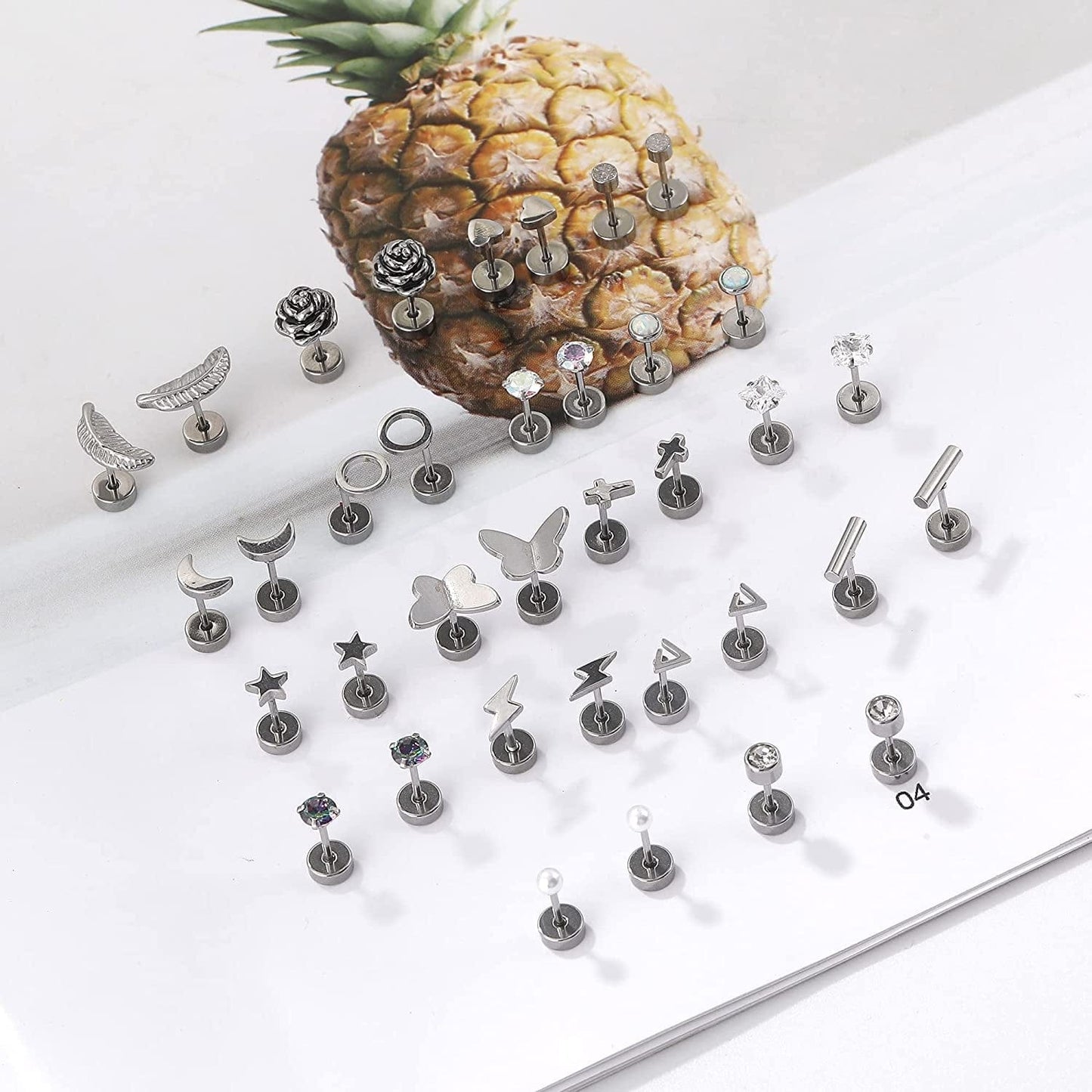 18 Pairs Stainless Steel Stud Earrings Set for Women Men Star Moon Flower Heart Leaf Opal 20G Cartilage Earrings Hypoallergenic Flatback Earrings Piercing Jewelry Apparel & Accessories > Jewelry > Earrings Staligue