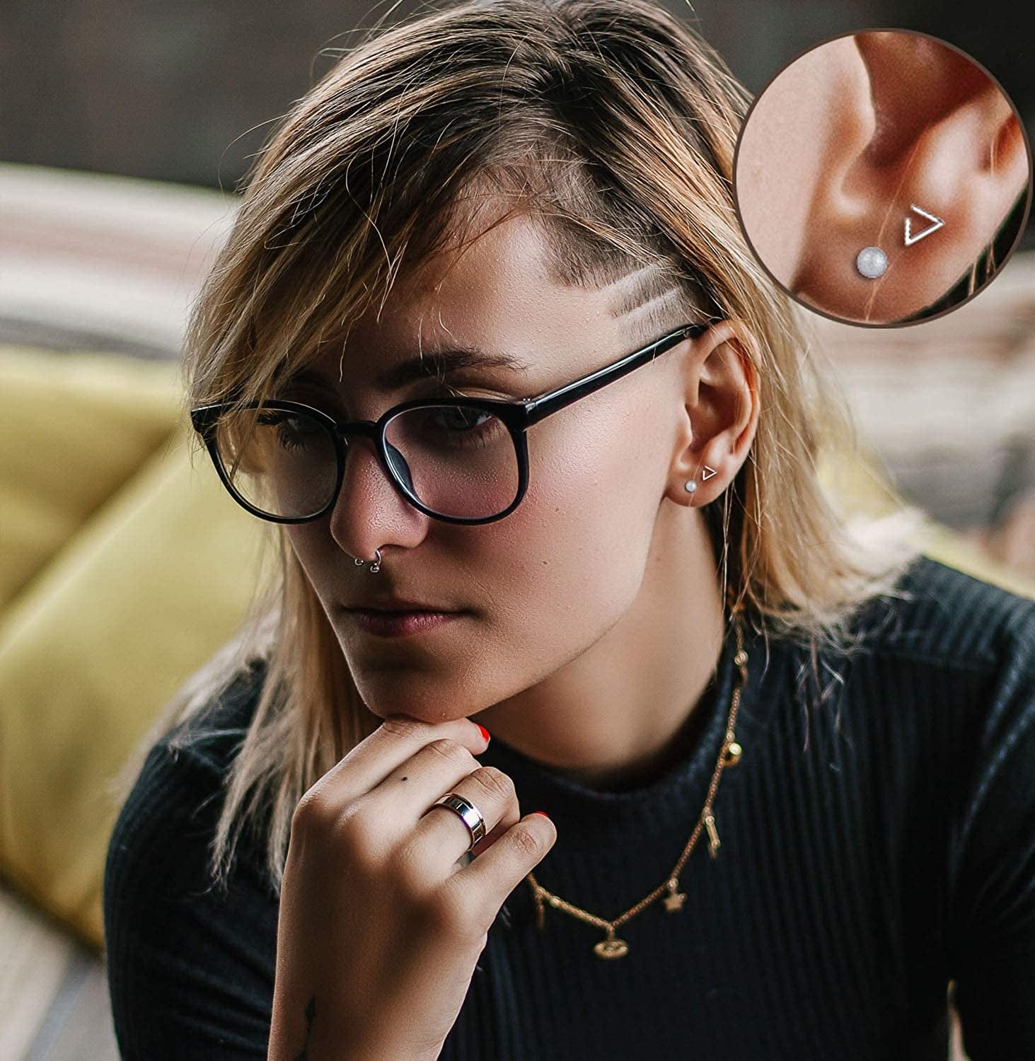 18 Pairs Tiny Cartilage Stud Earrings for Women Men Star Moon Heart Disc Ball CZ Small Screwback Flat Back Stud Earrings Stainless Steel Geometric Barbell Flatback Earrings Piercing Set