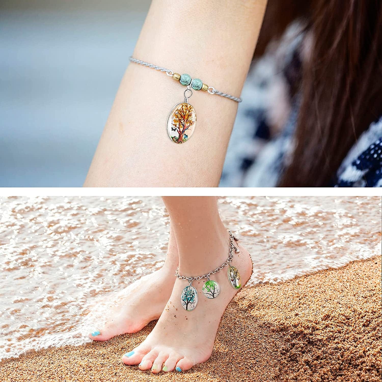 18 Pieces Dried Flower Pendant Dried Flower Tree Charms Mixed Colors Lacework Transparent Resin Charms Plant Charm Pressed Flower Charm Glass Beads Water Drop for DIY Jewelry Pendant Making Supplies