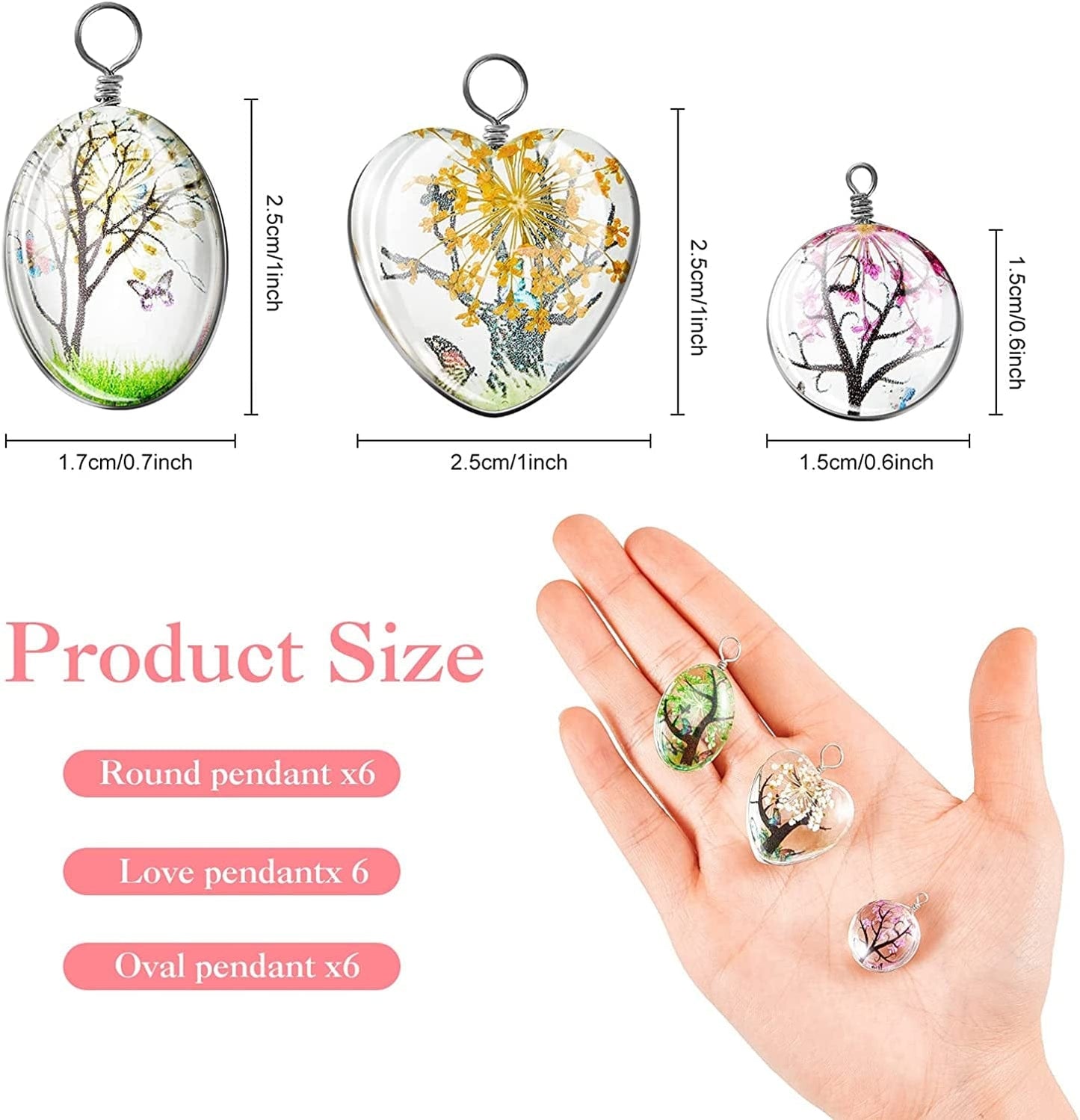 18 Pieces Dried Flower Pendant Dried Flower Tree Charms Mixed Colors Lacework Transparent Resin Charms Plant Charm Pressed Flower Charm Glass Beads Water Drop for DIY Jewelry Pendant Making Supplies