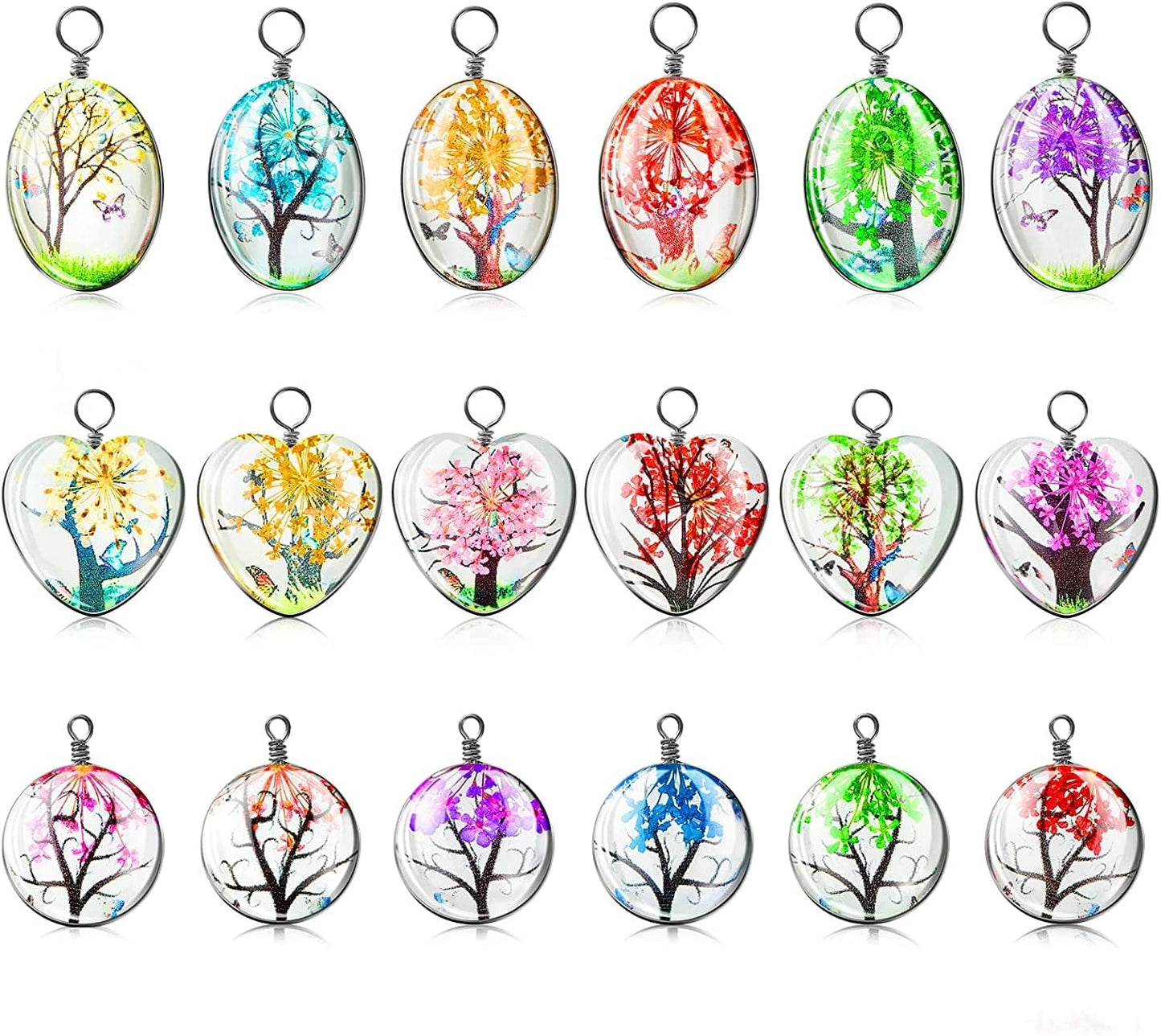 18 Pieces Dried Flower Pendant Dried Flower Tree Charms Mixed Colors Lacework Transparent Resin Charms Plant Charm Pressed Flower Charm Glass Beads Water Drop for DIY Jewelry Pendant Making Supplies