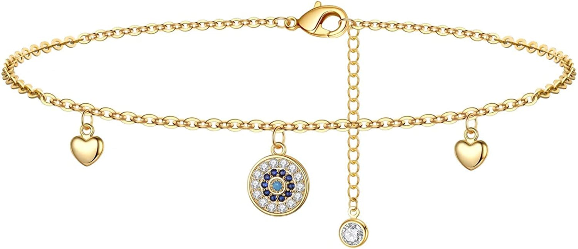 Dainty Ankle Bracelets for Women Girls, 14K Gold Filled Handmade Anklet Tiny Lock Key Star Lightning Crescent Elephant Evil Eye Ankle Bracelets for Women Girls Summer Boho Beach Foot Jewelry Apparel & Accessories > Jewelry > Anklets Yoosteel Hearts&CZ Disc