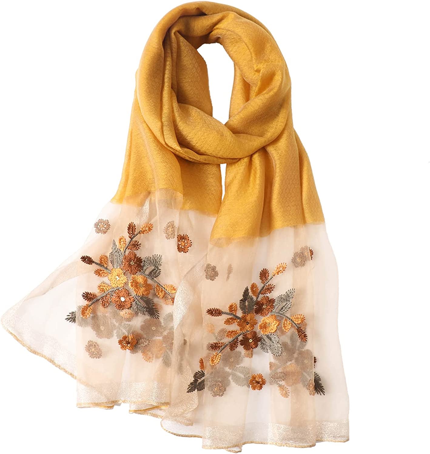WINCESS.YU Silk Scarf for Women Lightweight Shawls and Wraps for Weddings Fashion Pashmina Shawl Embroidered Scarves Apparel & Accessories > Clothing Accessories > Scarves & Shawls WINCESS.YU Yellow