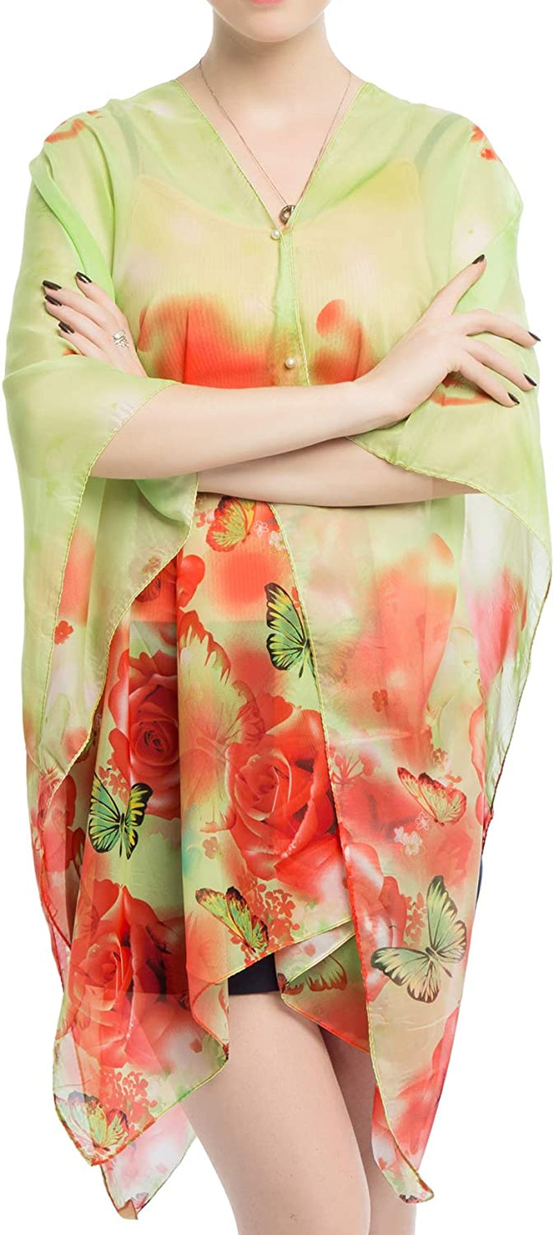 Women'S Chiffon Scarve Shawls Wraps Qunsia Floral Poncho Bikini Cover up Tops Apparel & Accessories > Clothing Accessories > Scarves & Shawls Qunsia