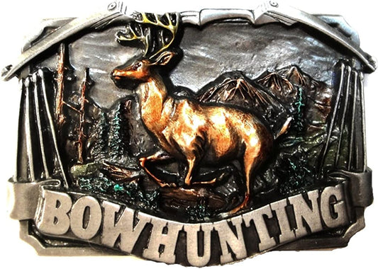 BOW HUNTING PEWTER BELT BUCKLE - MADE in USA Apparel & Accessories > Clothing Accessories > Belt Buckles ARTIST UNKNOWN