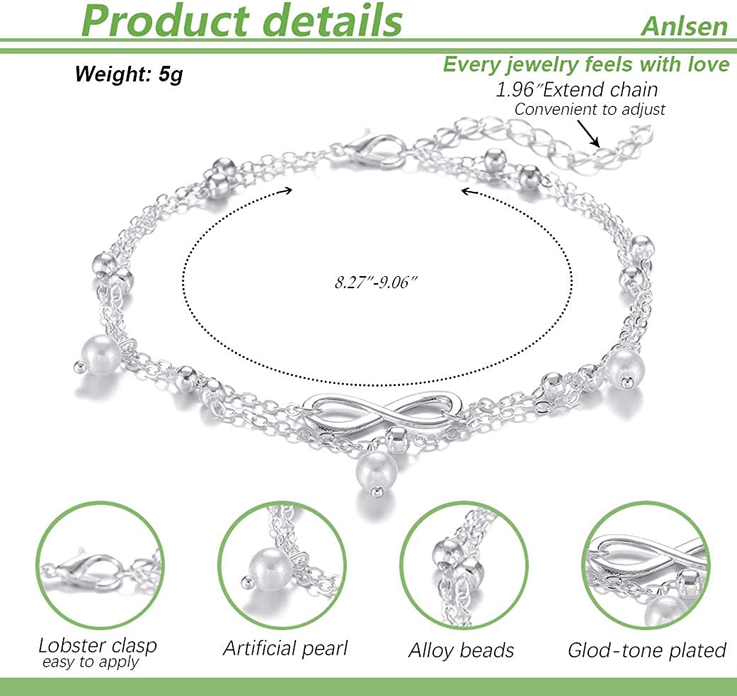 FUNEIA 12/16Pcs Anklets for Women Silver Gold Ankle Bracelets Set Boho Layered Beach Adjustable Chain Anklet Foot Jewelry Apparel & Accessories > Jewelry > Anklets Anlsen