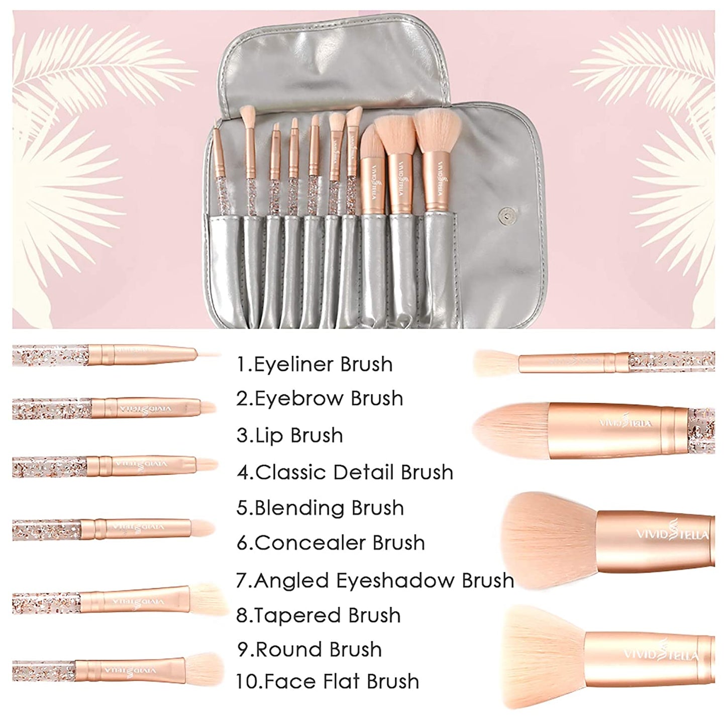 Vivid Tella Makeup Brushes 10 Pcs Crystal Transparent Handle Acrylic Cosmetic Brush Set Travel Makeup Bag Beauty Tool for Women Girls Health & Beauty > Personal Care > Cosmetics > Cosmetic Tools > Makeup Tools VIVID TELLA