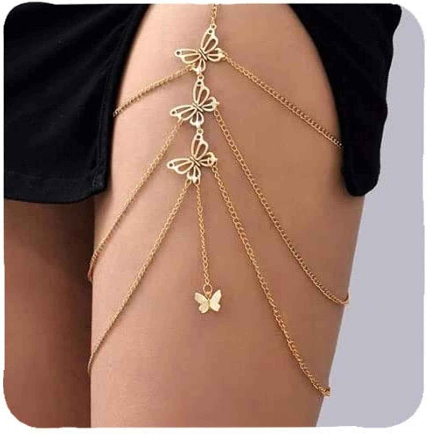 Snake Leg Chain for Women Thigh Chain for Girls Gold Snake Pendant Boho Body Chain for Beach Summer Holiday Apparel & Accessories > Jewelry > Body Jewelry HUASAI Gold Butterfly