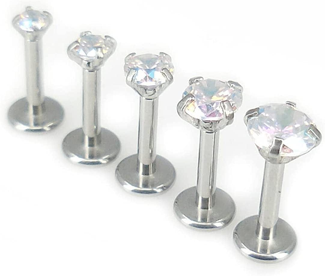 18G 1/4" Triple Forward Helix Stud Earring Stainless Steel Cartilage 2-4Mm Threadless Push Pin Prong Set AB Crystal Aurora Borealis Stone Tragus Ring Apparel & Accessories > Jewelry > Body Jewelry Generic All 5 Stones