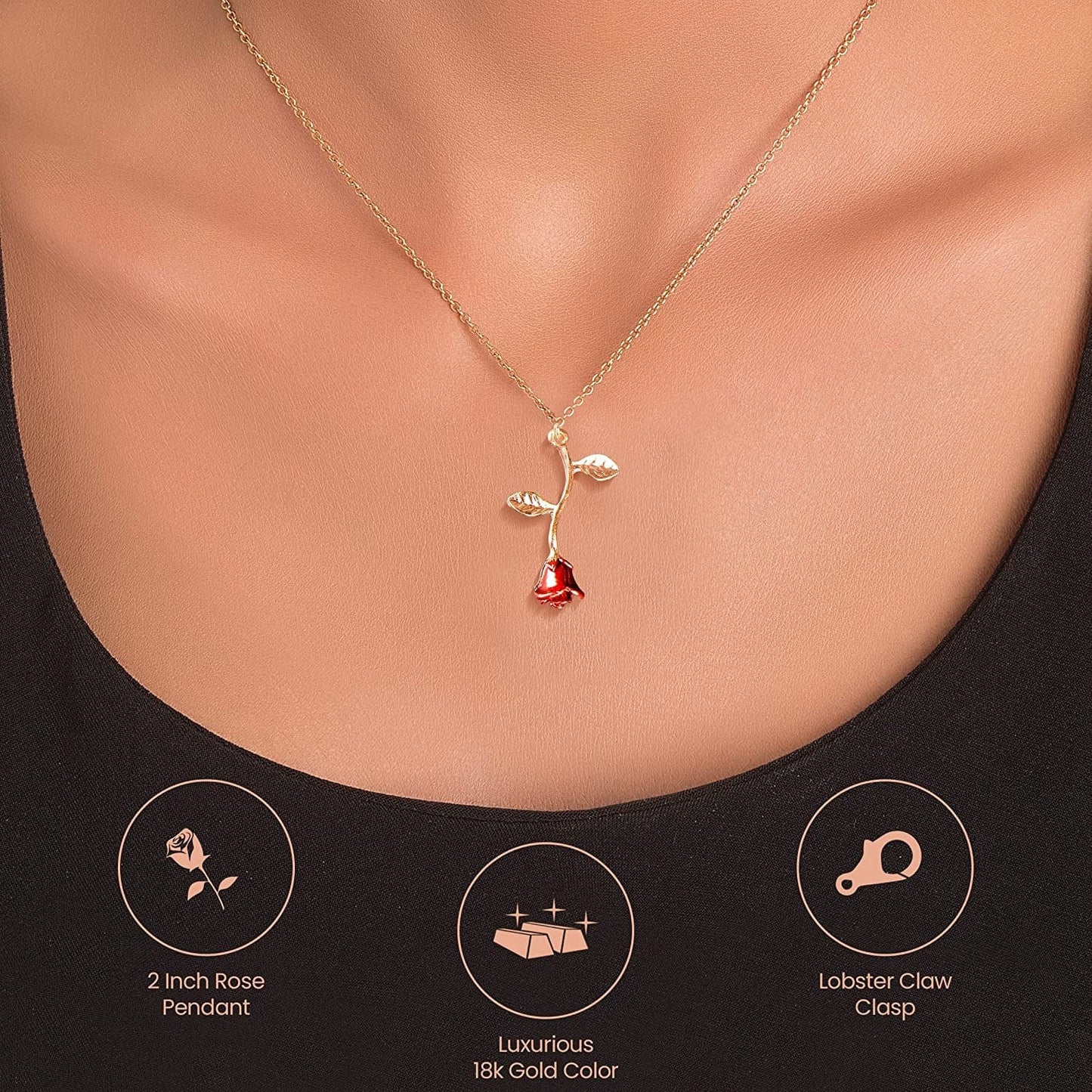 18K Gold and Silver Necklaces Women Personalized Long Necklaces for Women Gold Necklace Rose Pendant Flower Jewelry for Girl Teen Women Wife Girlfriend Friends Gift Original by