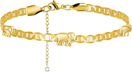 18K Gold Elephant Anklet Bracelets for Women Teen Girl Flat Marina Cute Chain Handmade Unique Trendy Simple Minimalist Summer Beach Jewelry Christmas Gifts Apparel & Accessories > Jewelry > Anklets Mingyang