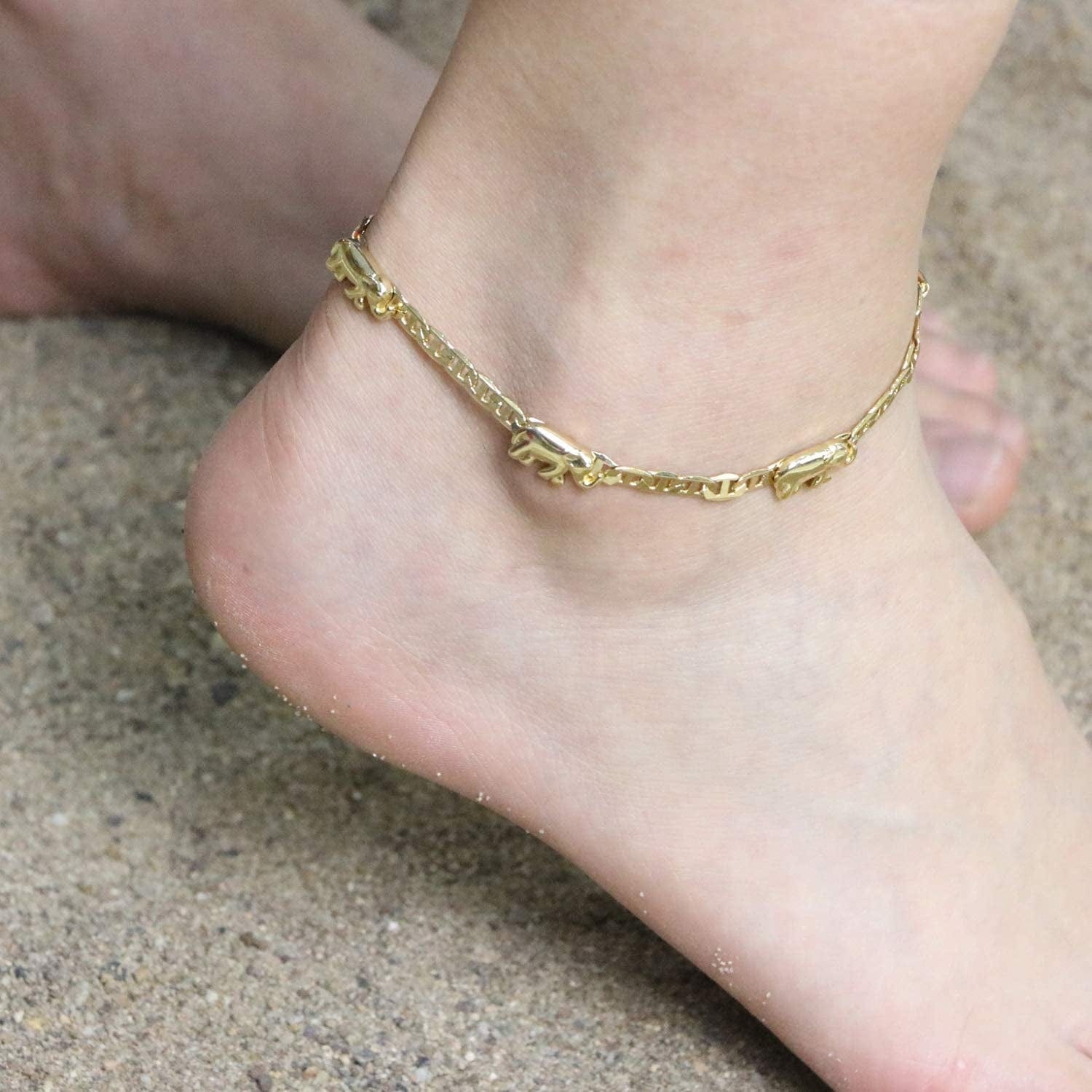 18K Gold Elephant Anklet Bracelets for Women Teen Girl Flat Marina Cute Chain Handmade Unique Trendy Simple Minimalist Summer Beach Jewelry Christmas Gifts Apparel & Accessories > Jewelry > Anklets Mingyang