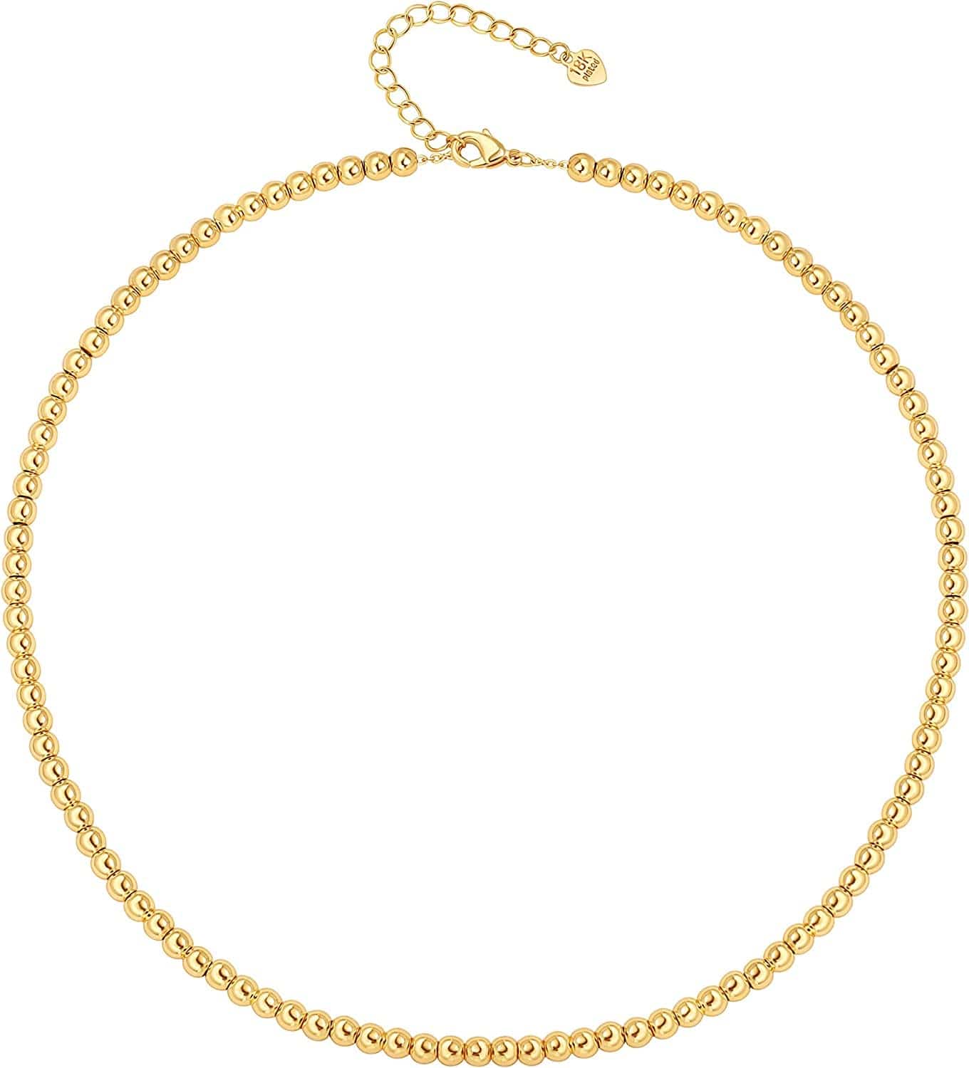 18K Gold Paperclip Chain Choker Satellite Chain Lava Bead Pendant Necklace Dainty Jewelry for Women 16'' Round Ball Beads