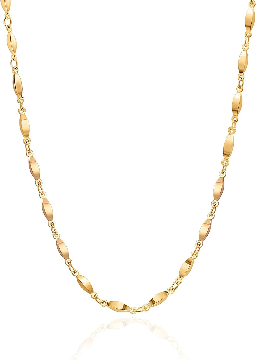 18K Gold Paperclip Chain Choker Satellite Chain Lava Bead Pendant Necklace Dainty Jewelry for Women 16'' Gold Oval Bar