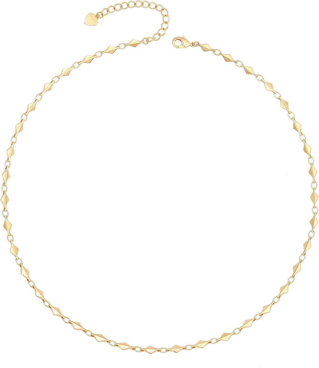 18K Gold Paperclip Chain Choker Satellite Chain Lava Bead Pendant Necklace Dainty Jewelry for Women 16'' Rhombus Chain